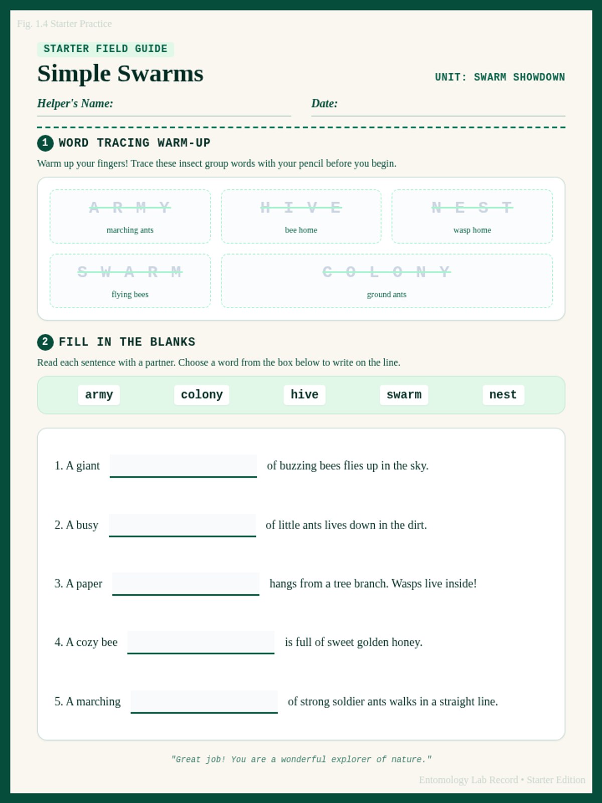 Simple Swarms Worksheet