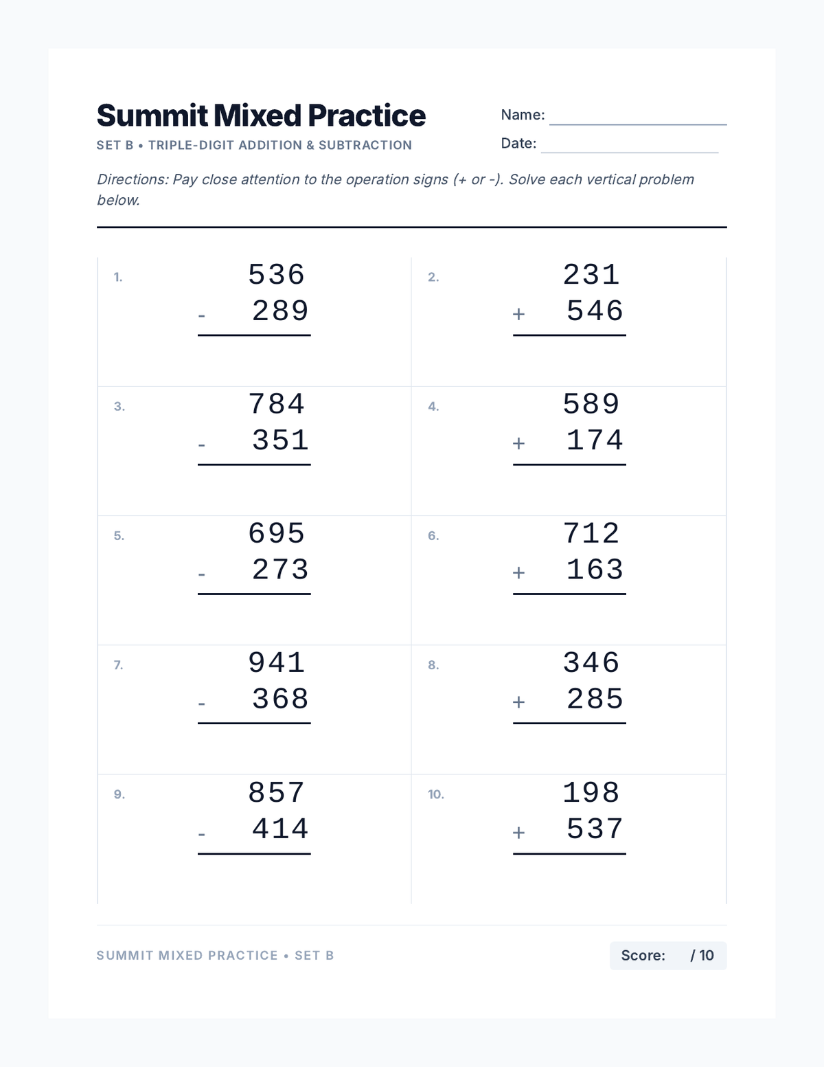 Summit Mixed Worksheet 2 page 1