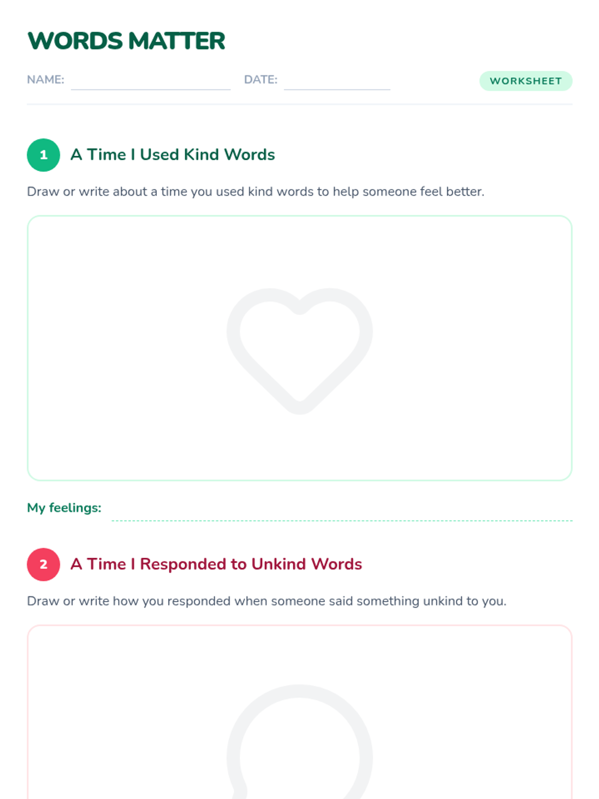 Words Matter Response Worksheet • Material • Lenny Learning