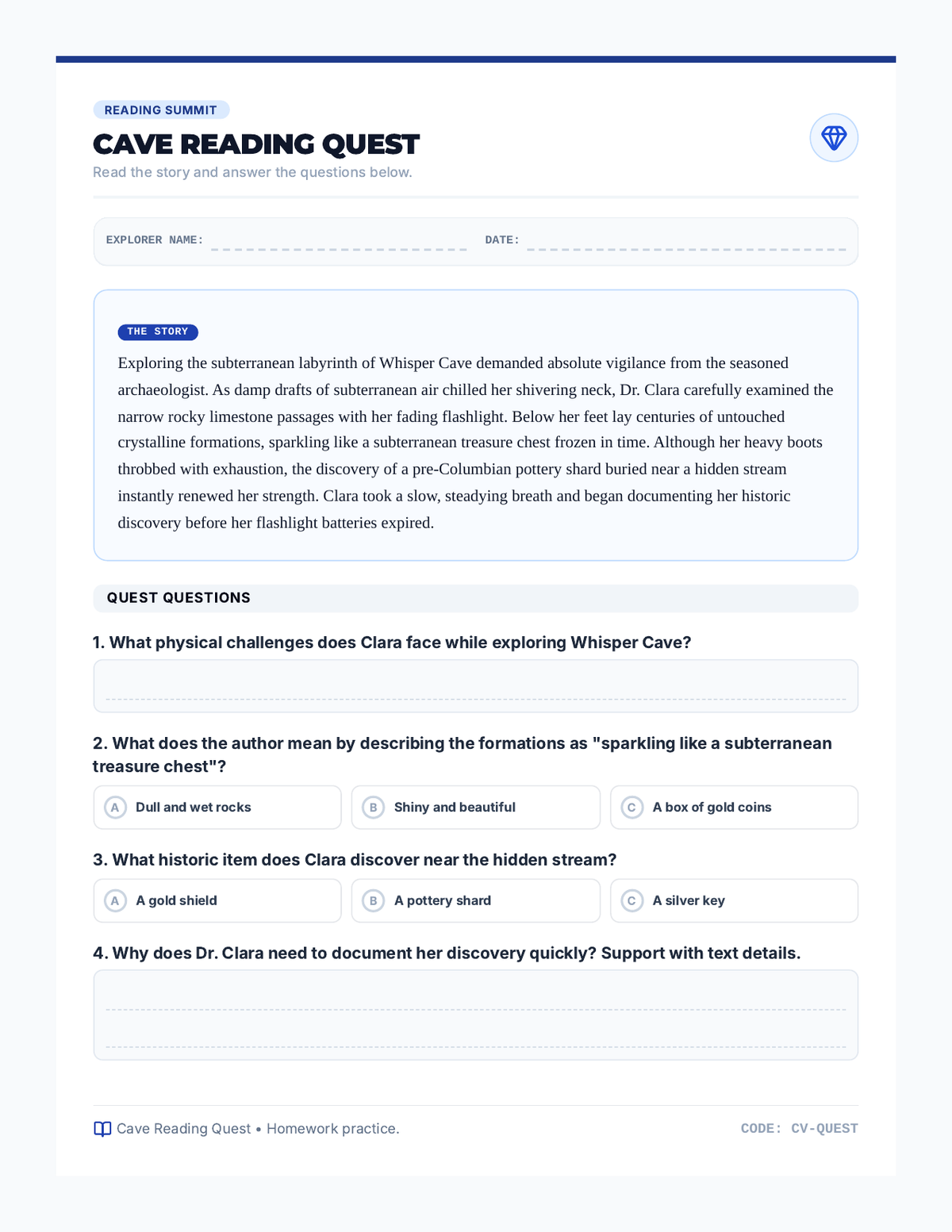 Cave Reading Quest page 1
