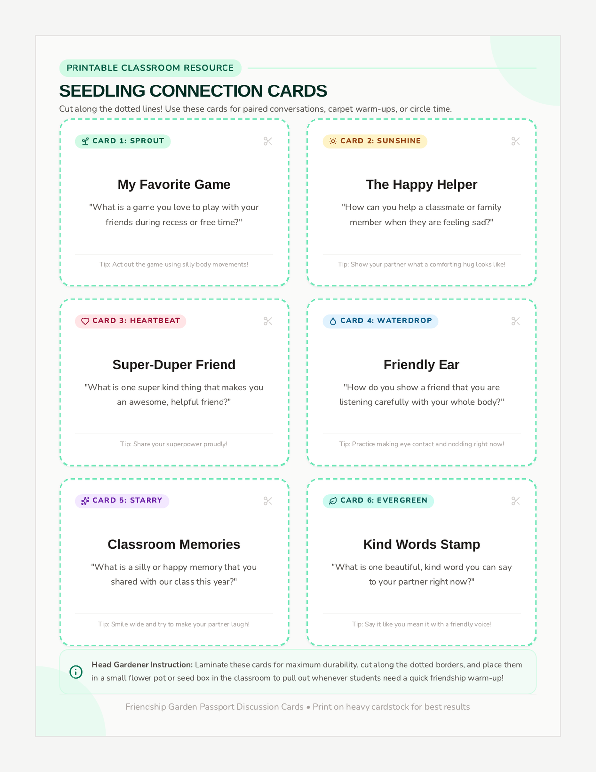 Seedling Connection Cards page 1