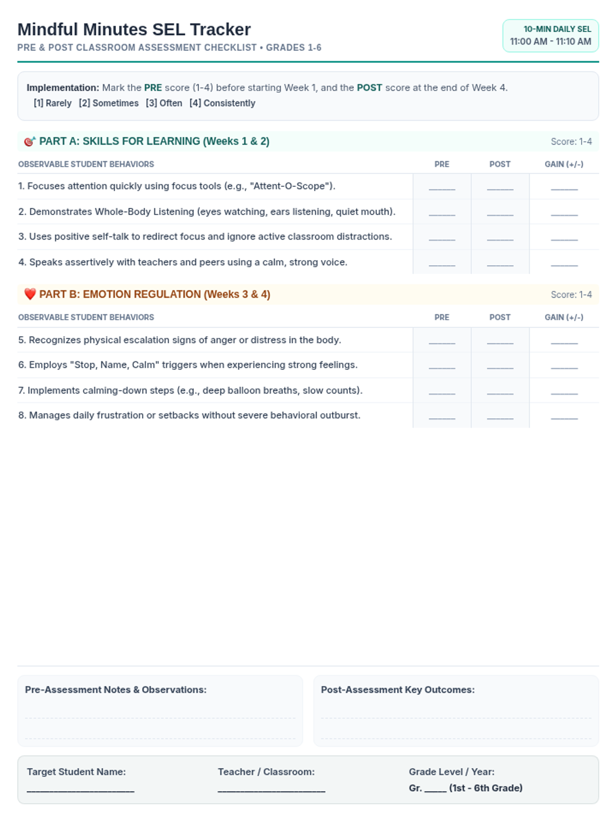 Skills Tracking Assessment Checklist
