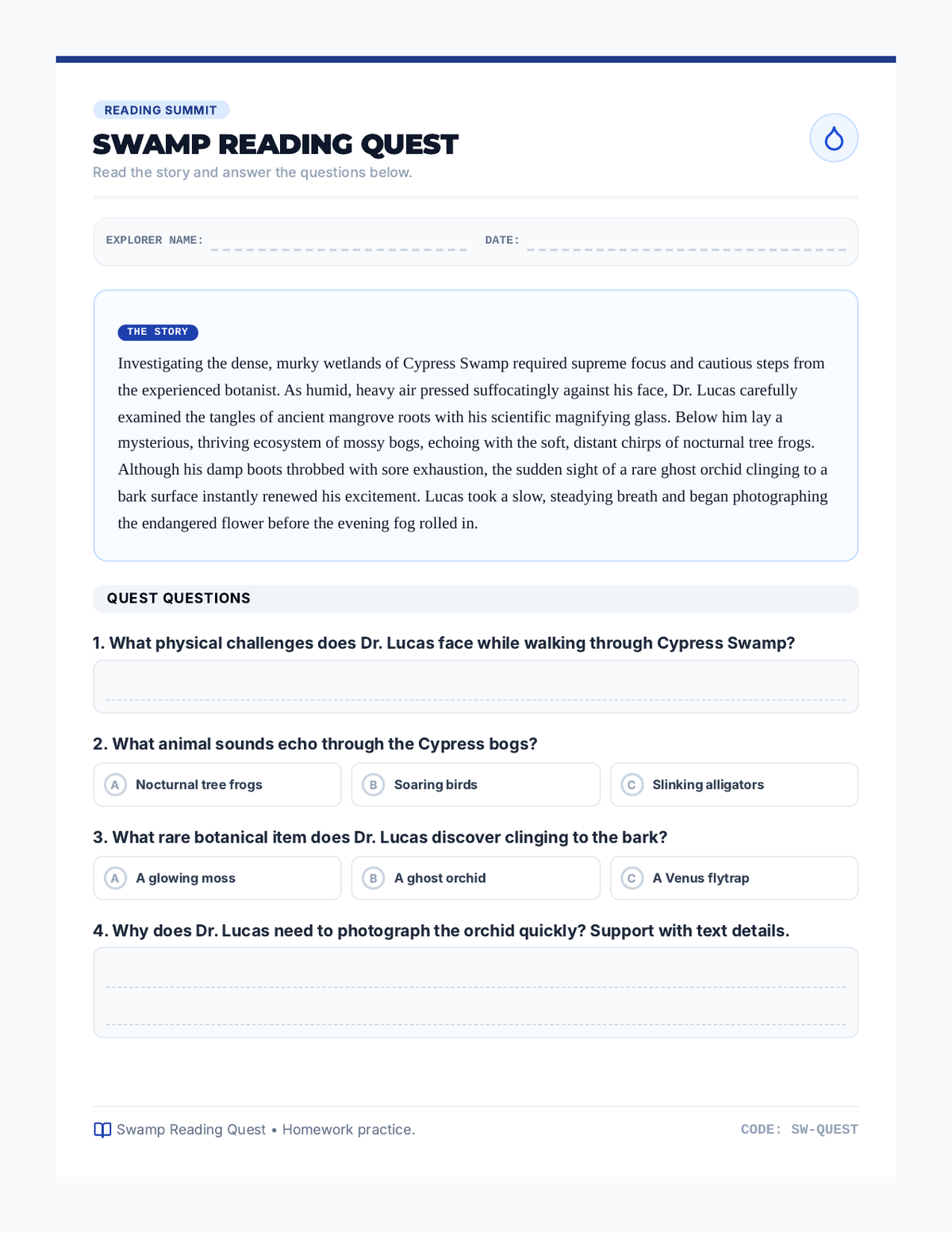Swamp Reading Quest page 1
