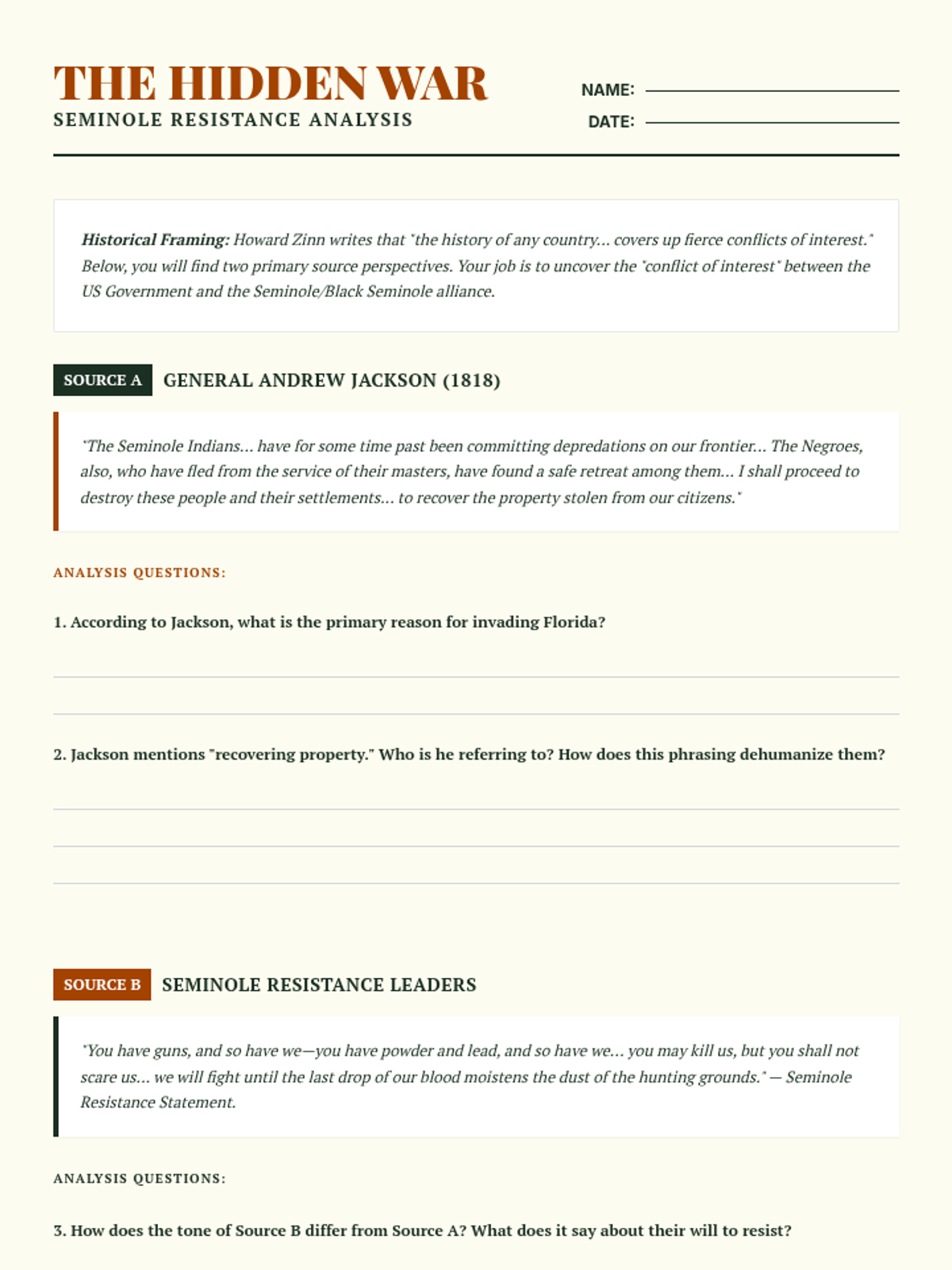 The Hidden War Worksheet