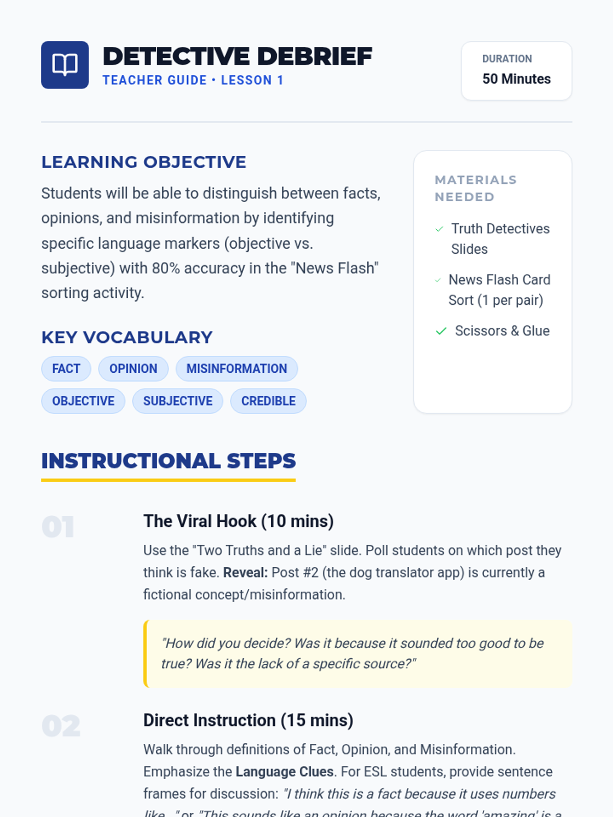 Detective Debrief Teacher Guide