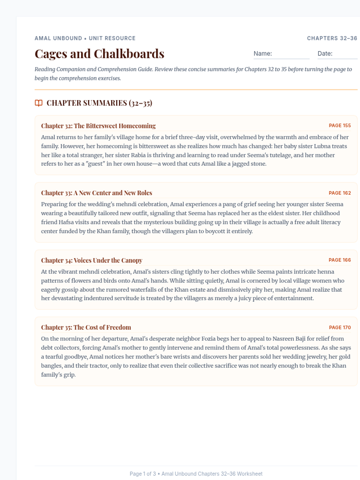Cages and Chalkboards Worksheet