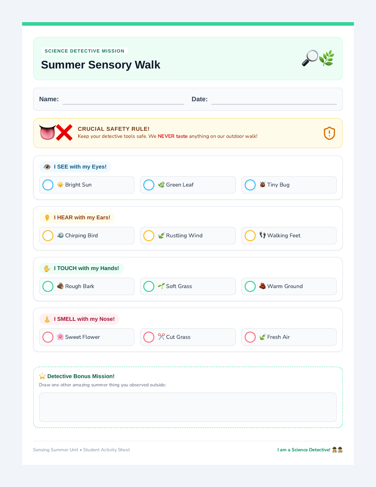 Sensory Walk Checklist page 1
