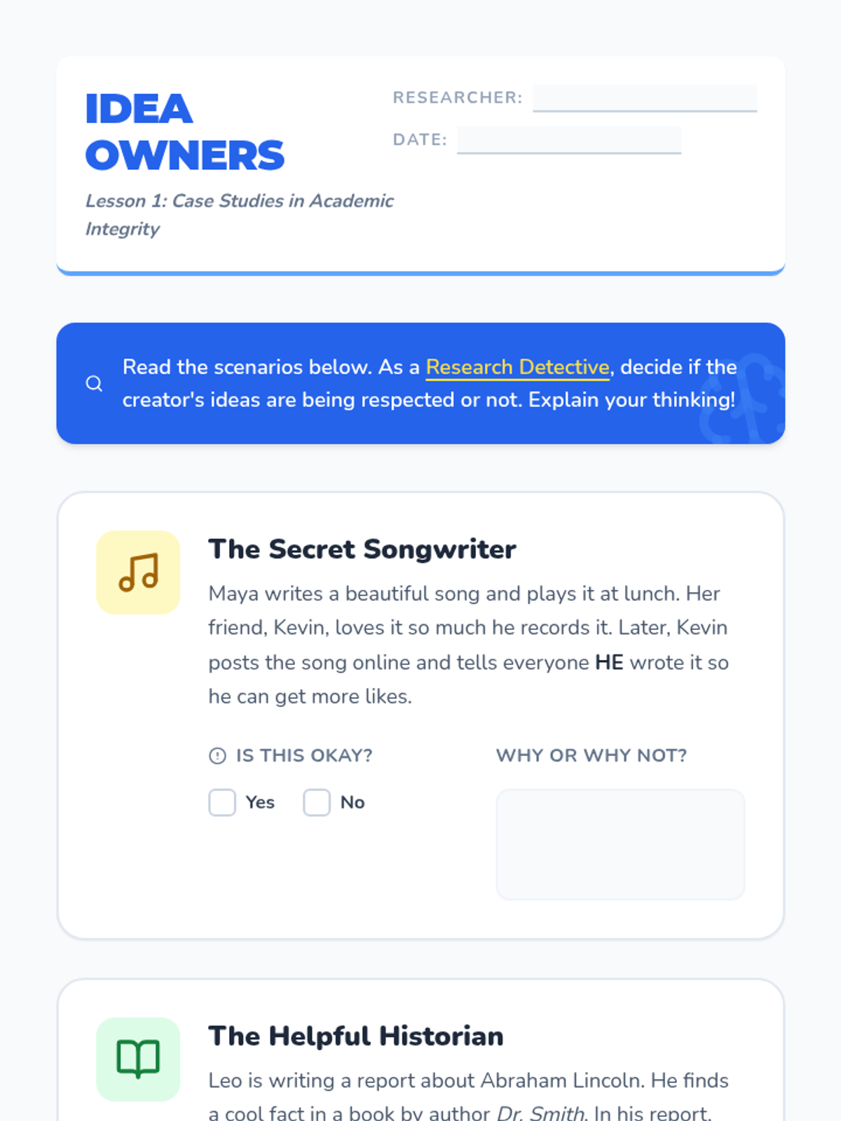 Idea Owners Worksheet 1 2