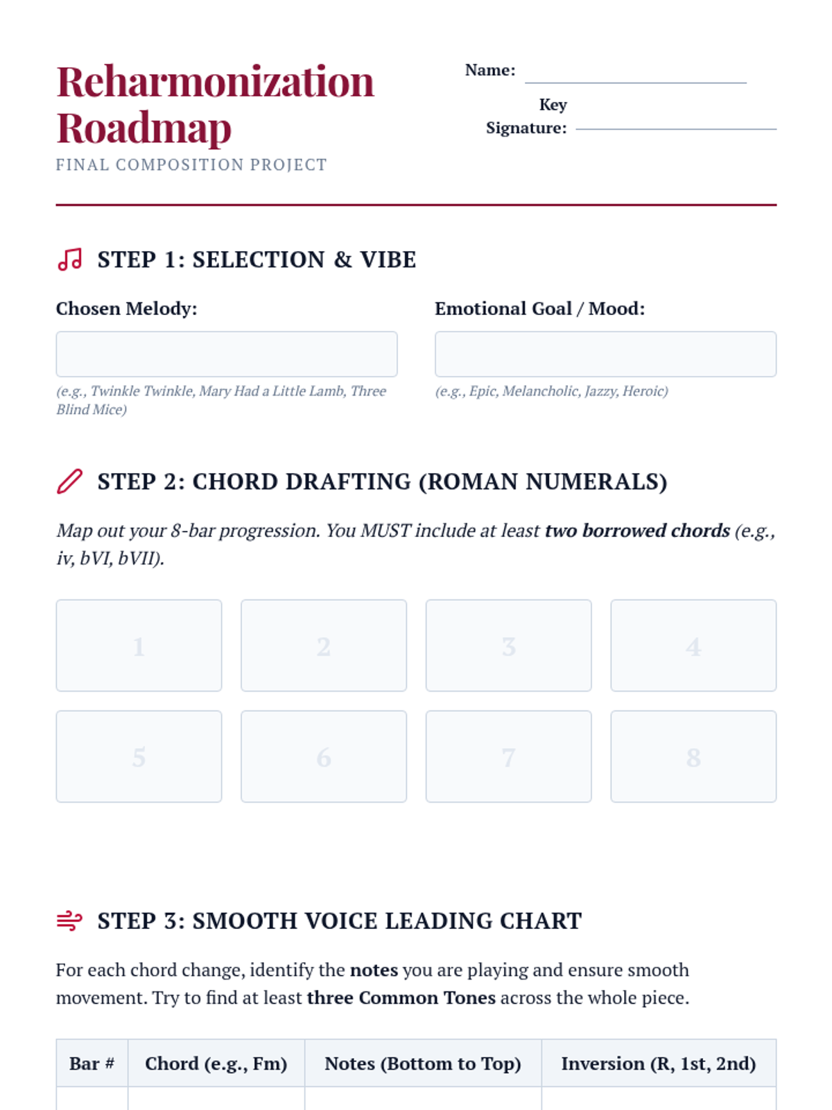 Reharmonization Reharmonization Roadmap Worksheet • Material • Lenny Learning