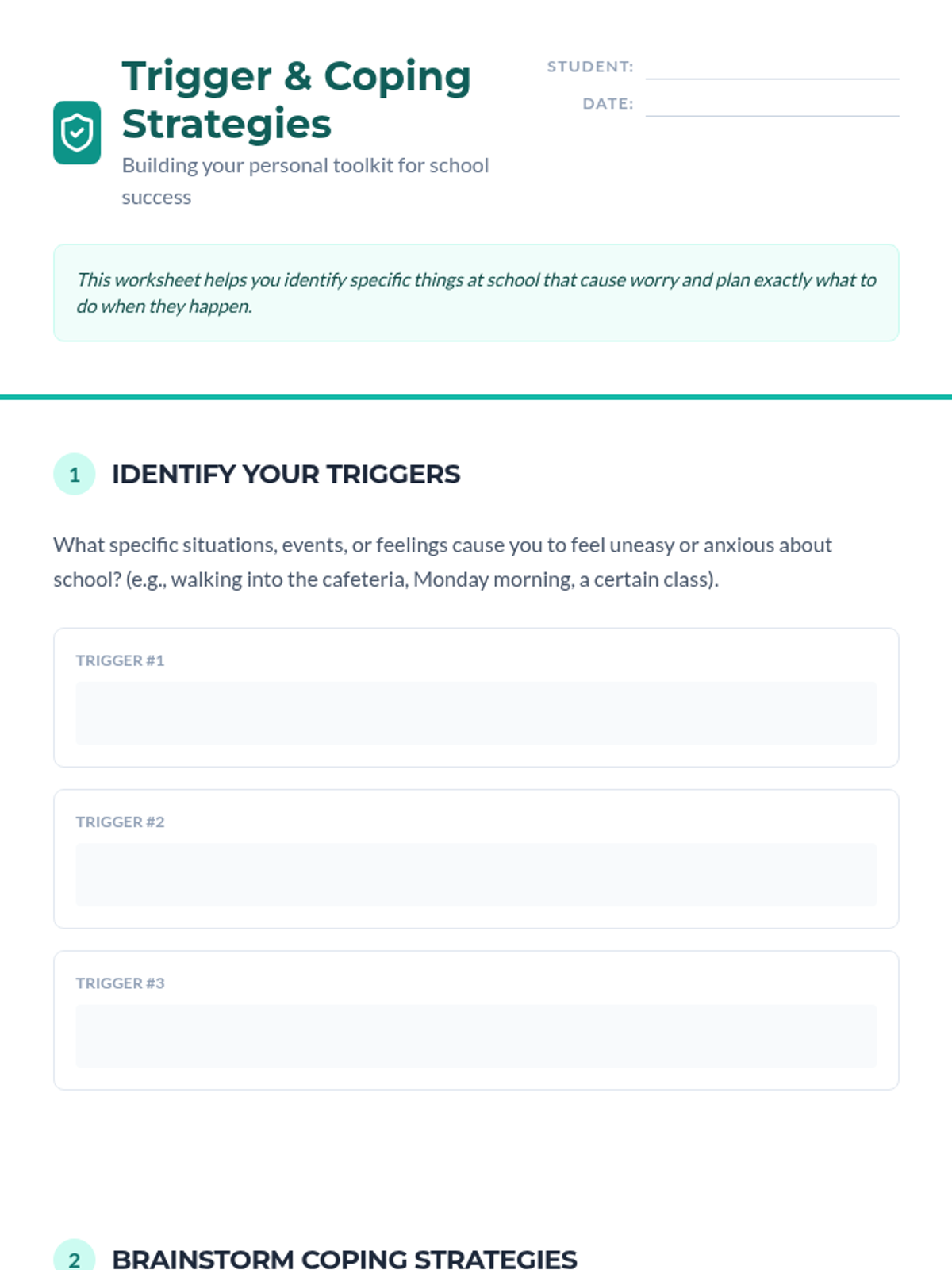 Trigger & Coping Worksheet • Material • Lenny Learning