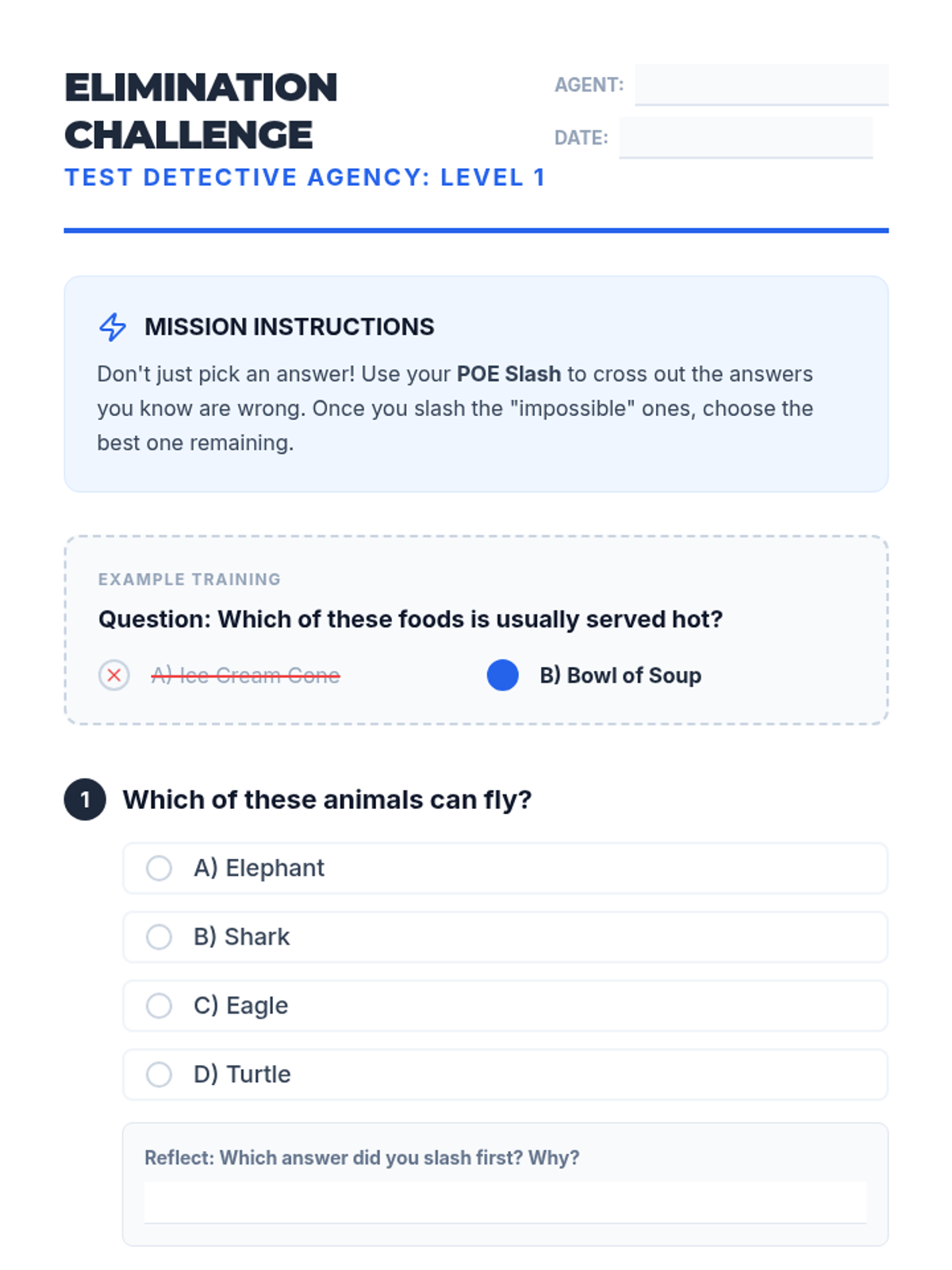 Elimination Challenge Worksheet
