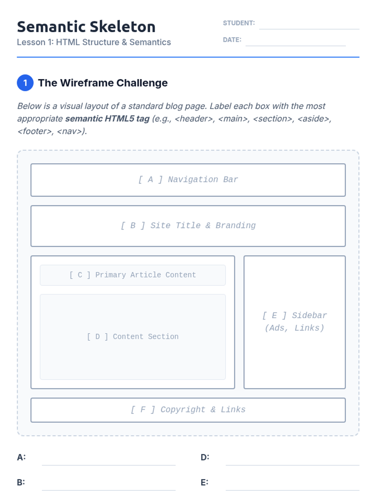 Semantic Skeleton Worksheet