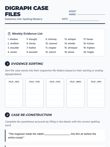 Digraph Detective Worksheet • Material • Lenny.com