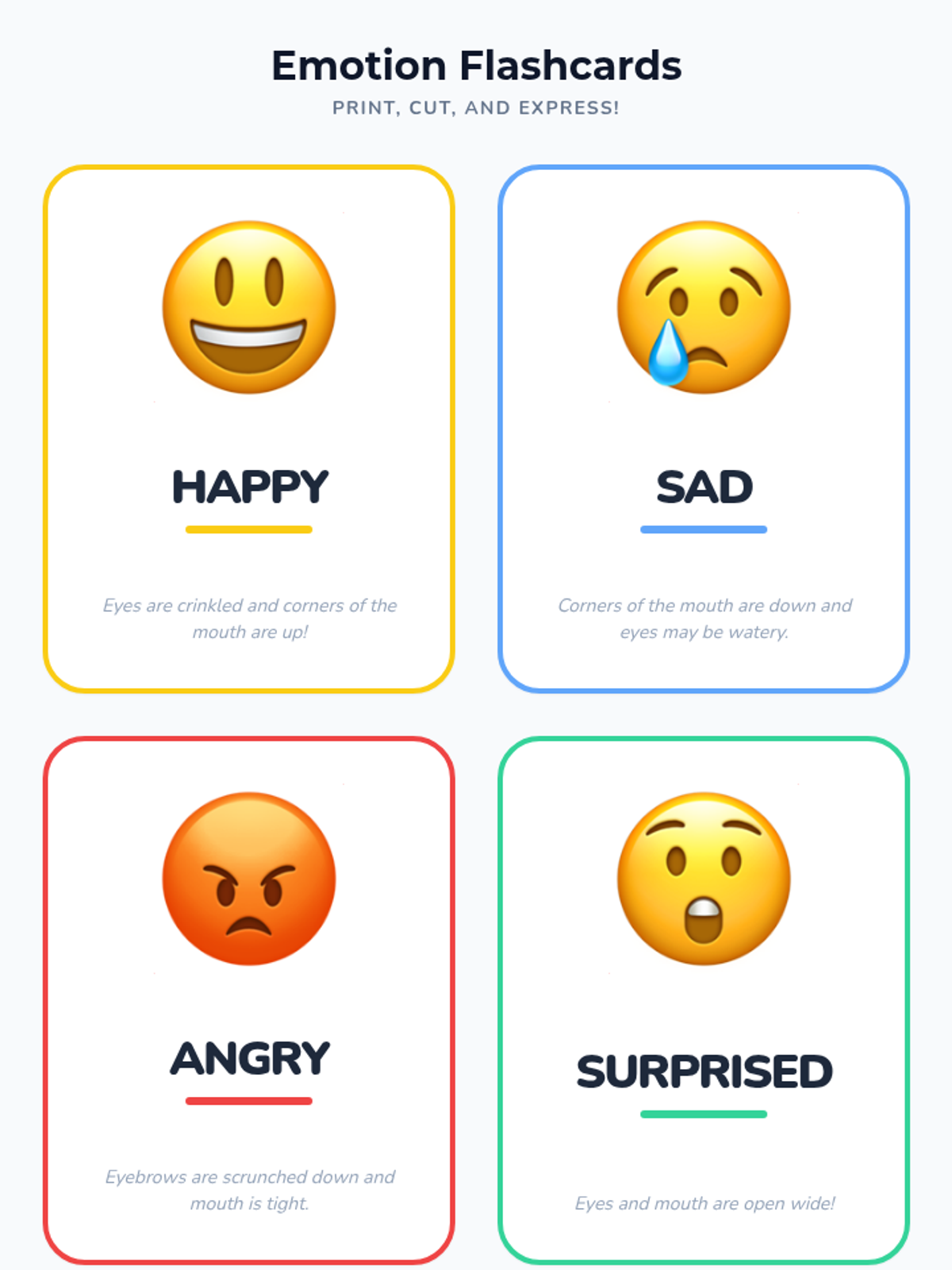 Feelings and Faces Flashcards printable • Material • Lenny.com