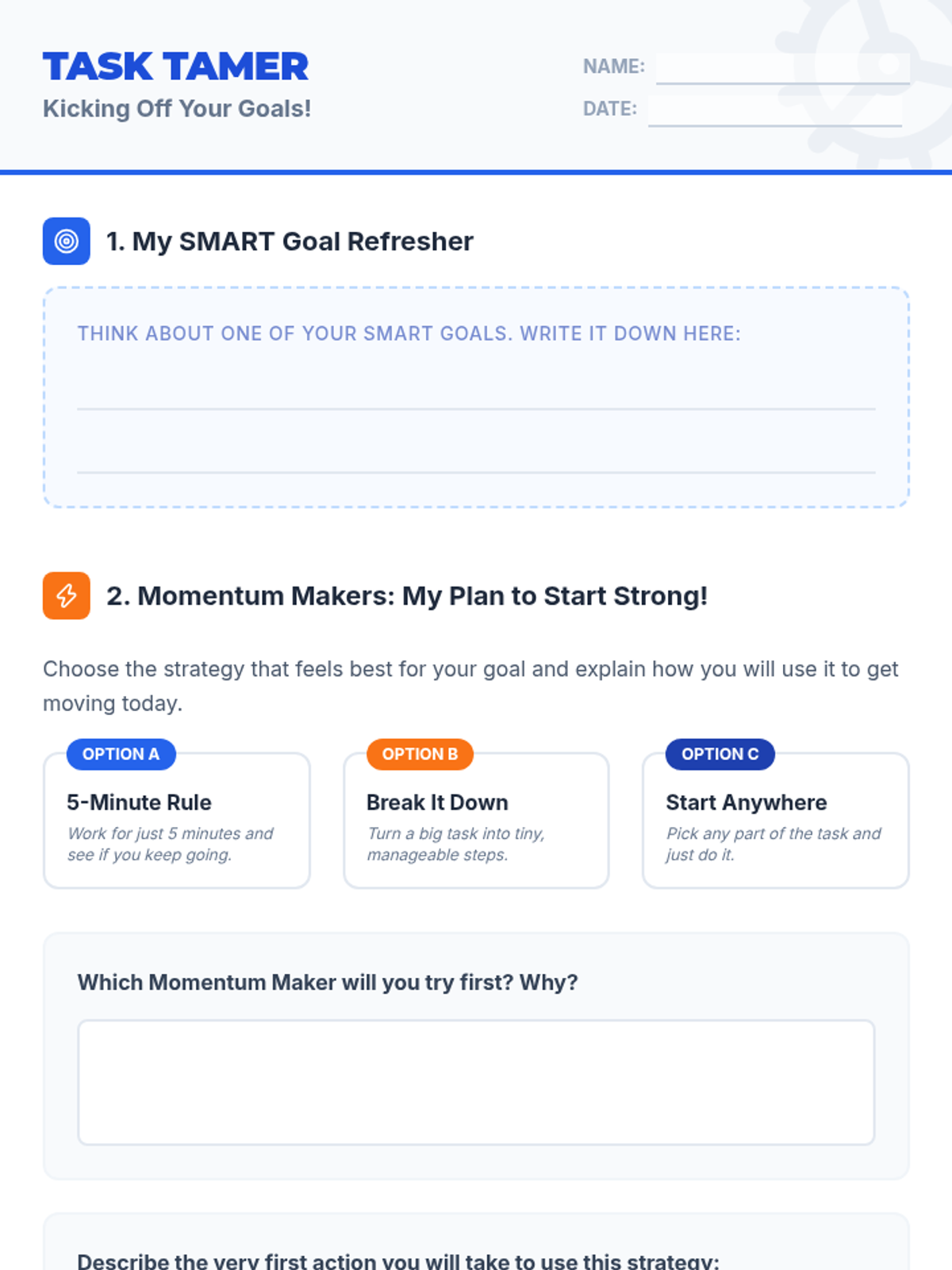 Task Tamer Worksheet • Material • Lenny Learning