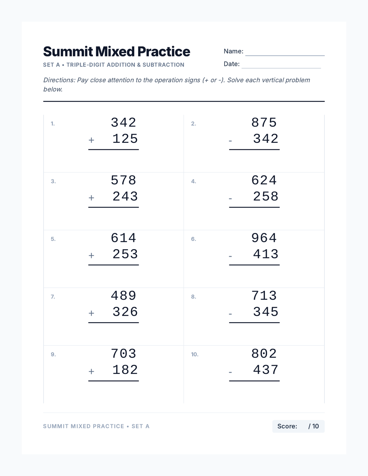Summit Mixed Worksheet 1 page 1