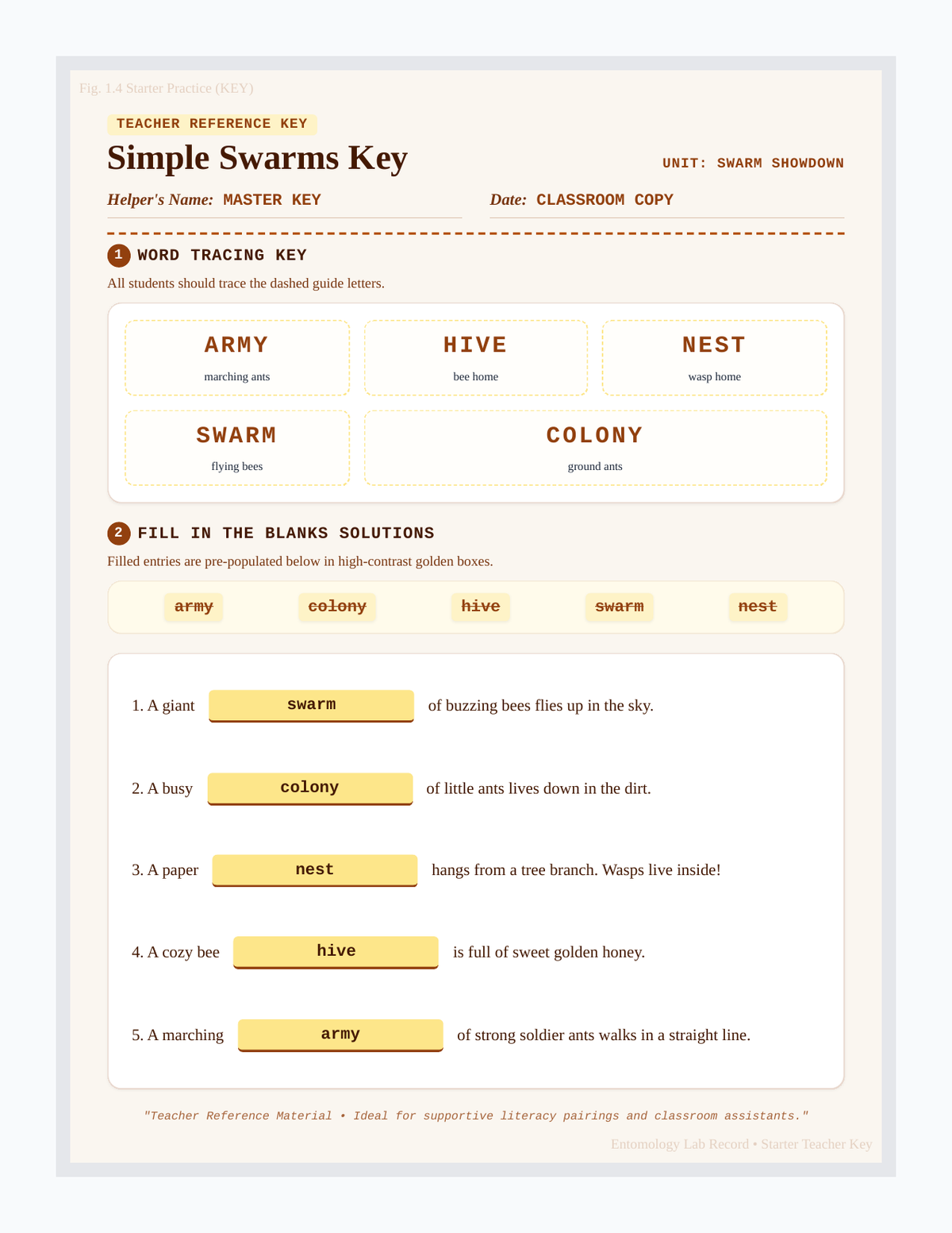 Simple Swarms Answer Key page 1