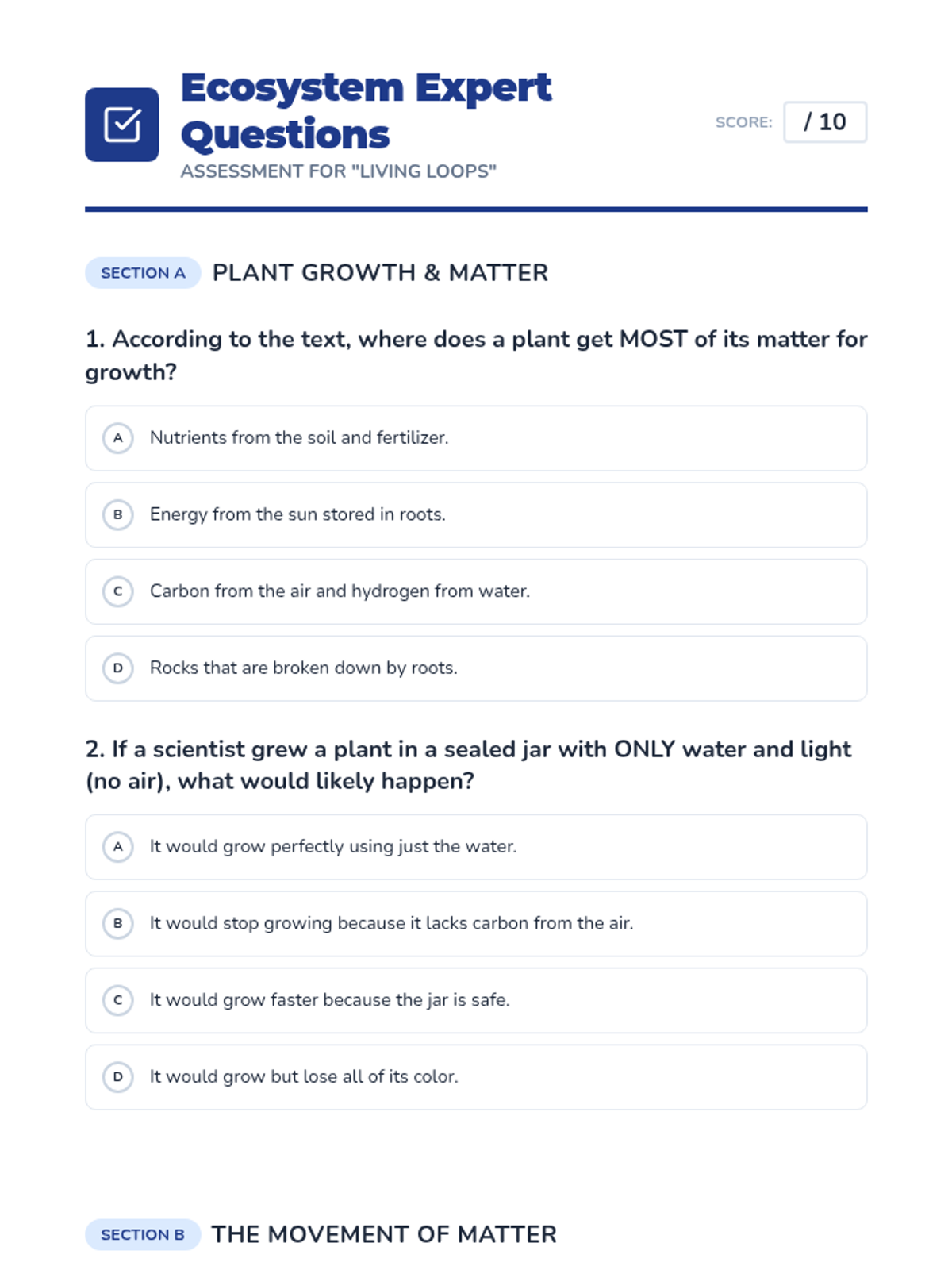Ecosystem Experts Questions