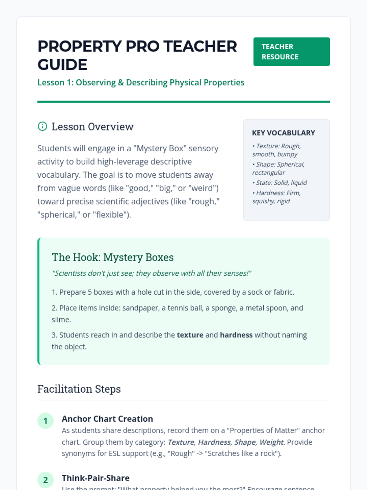 Property Pro Teacher Guide