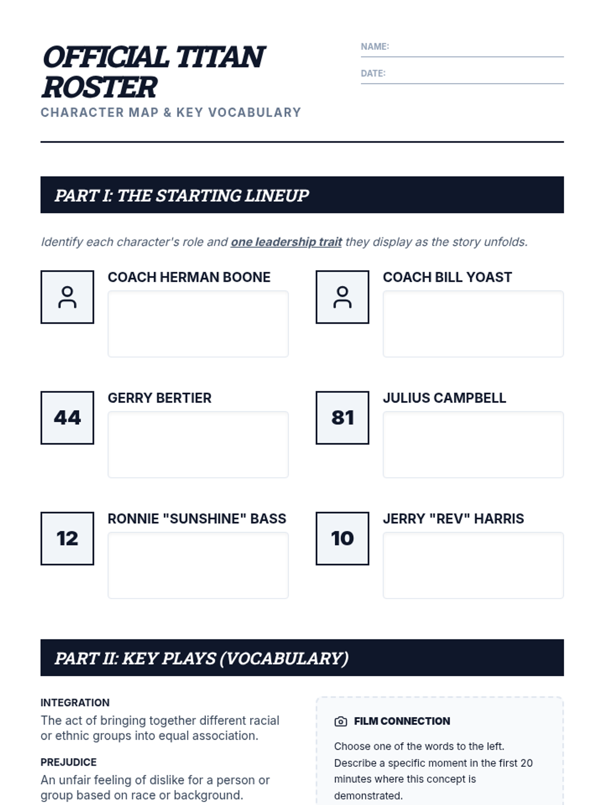 Titans Roster Worksheet