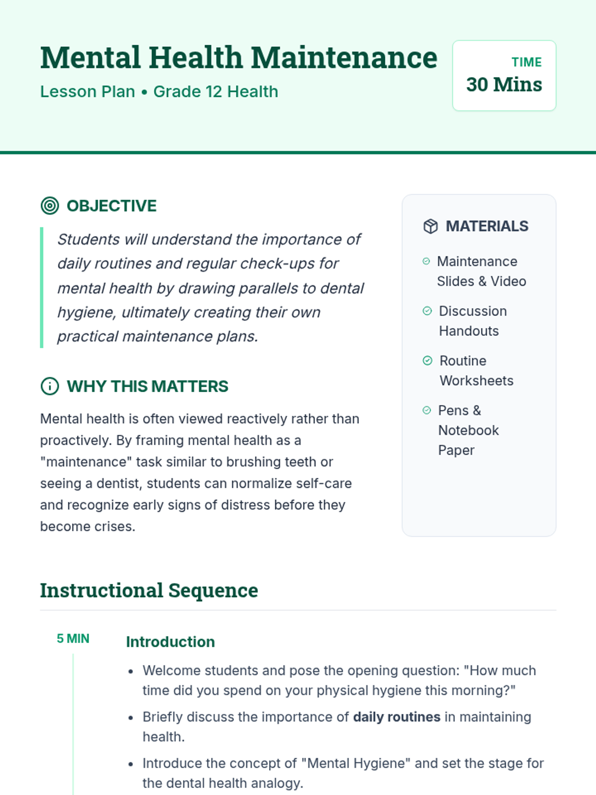 Mental Health Maintenance • Lesson • Lenny Learning