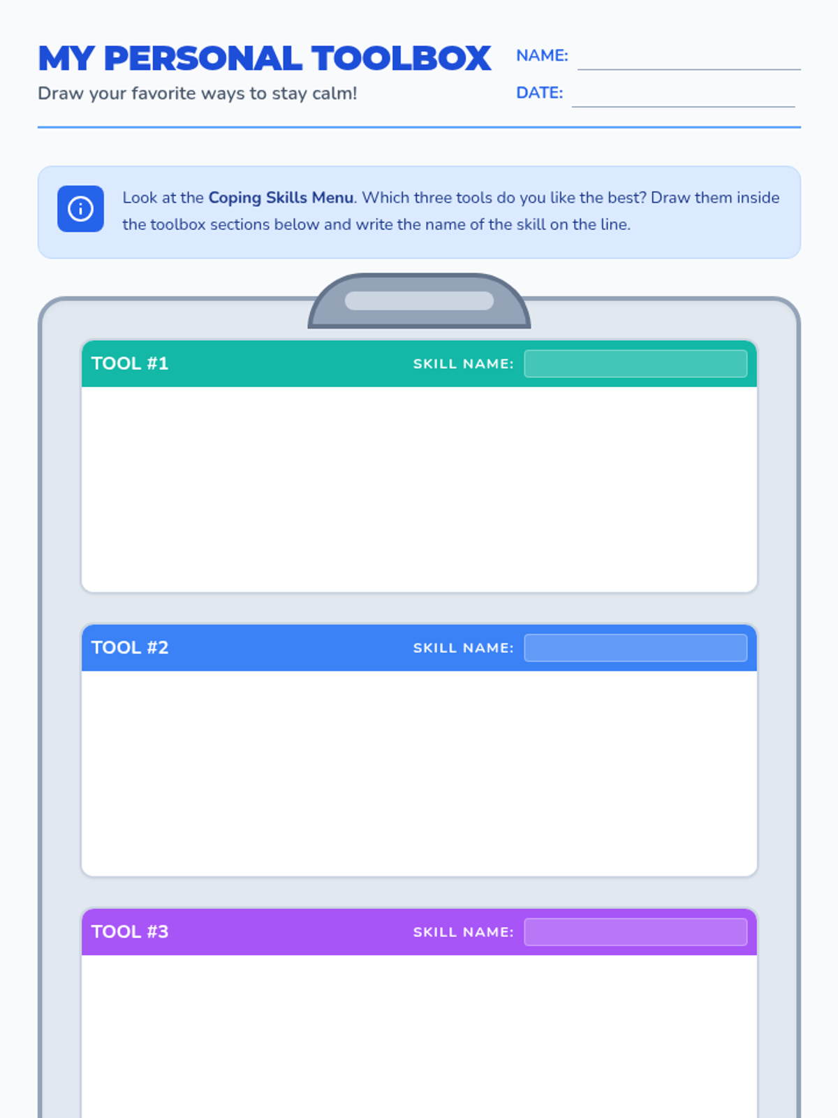 Top Three Coping Skills Worksheet • Material • Lenny Learning