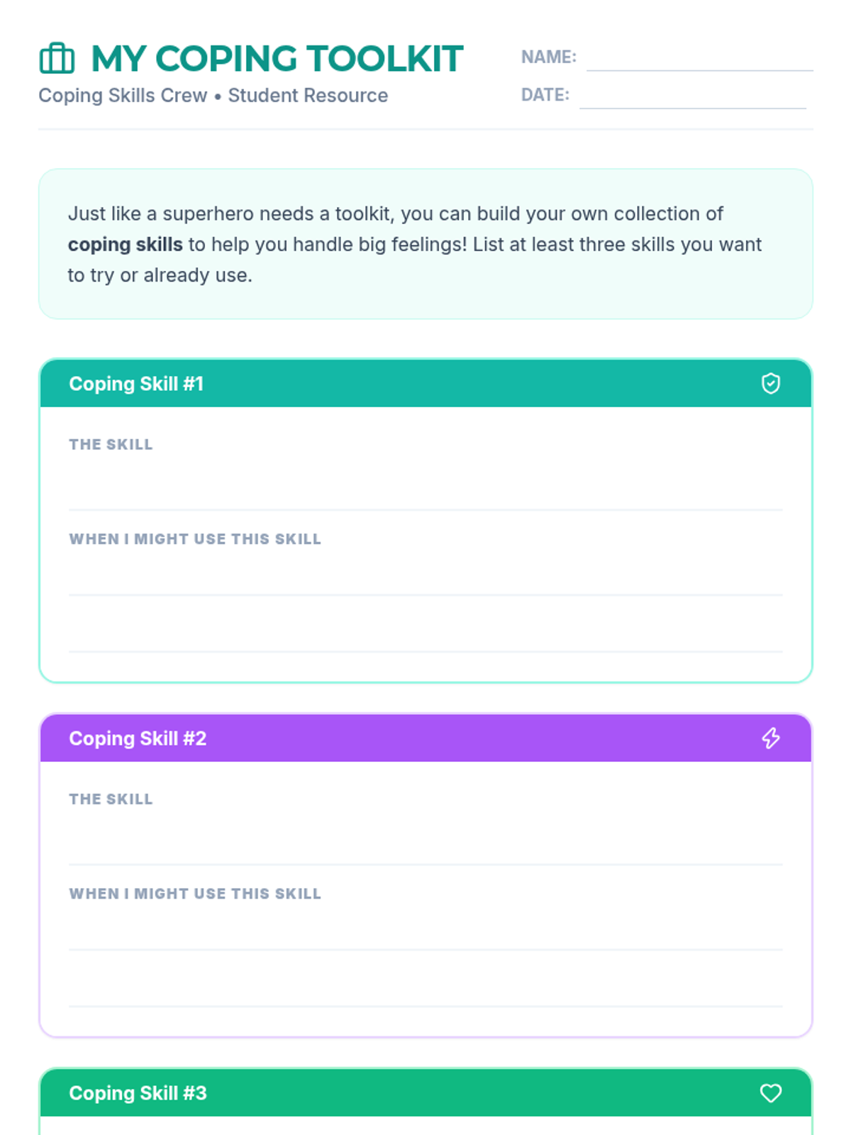 My Coping Skills Toolkit Worksheet • Material • Lenny.com