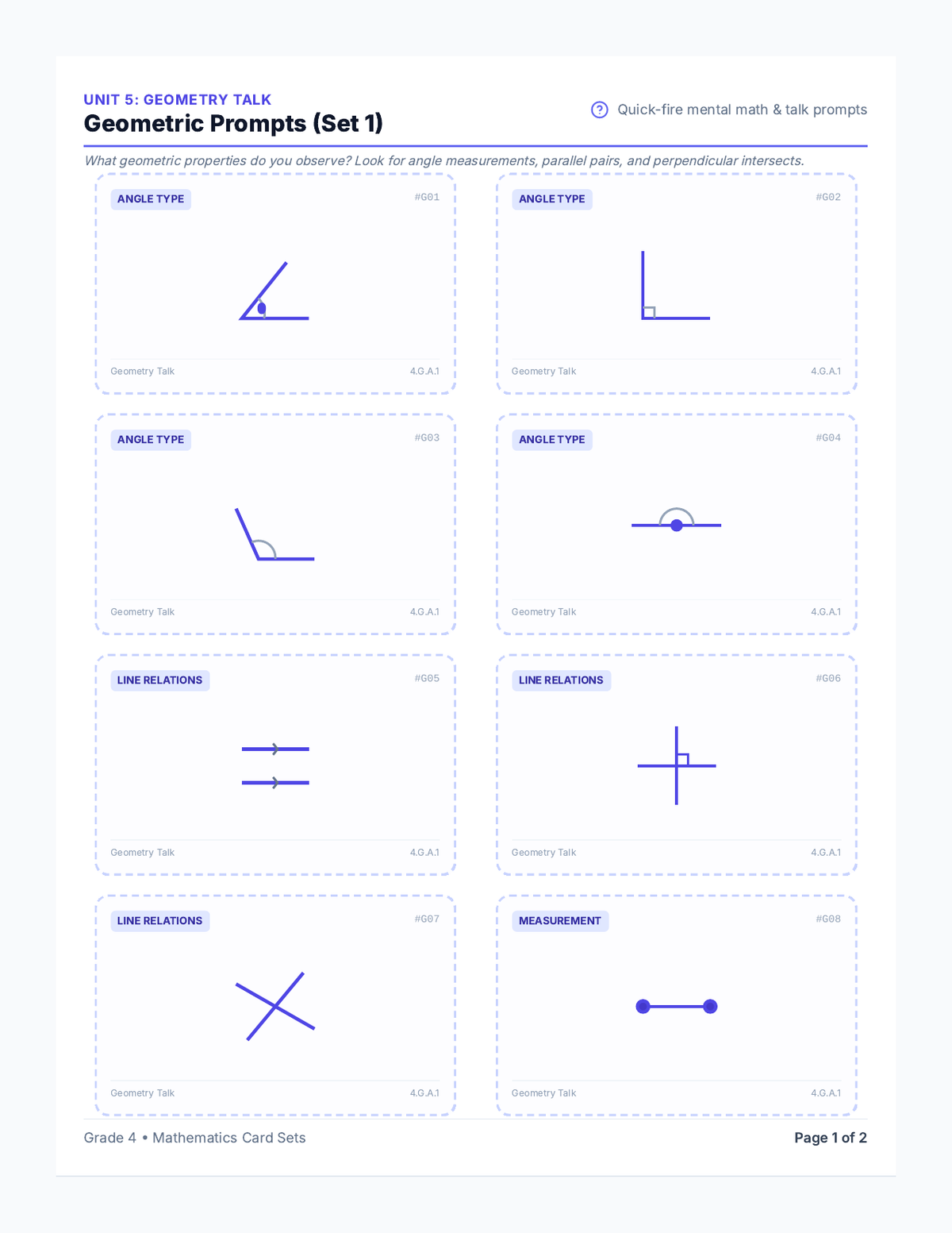Geometry Talk Cards page 1
