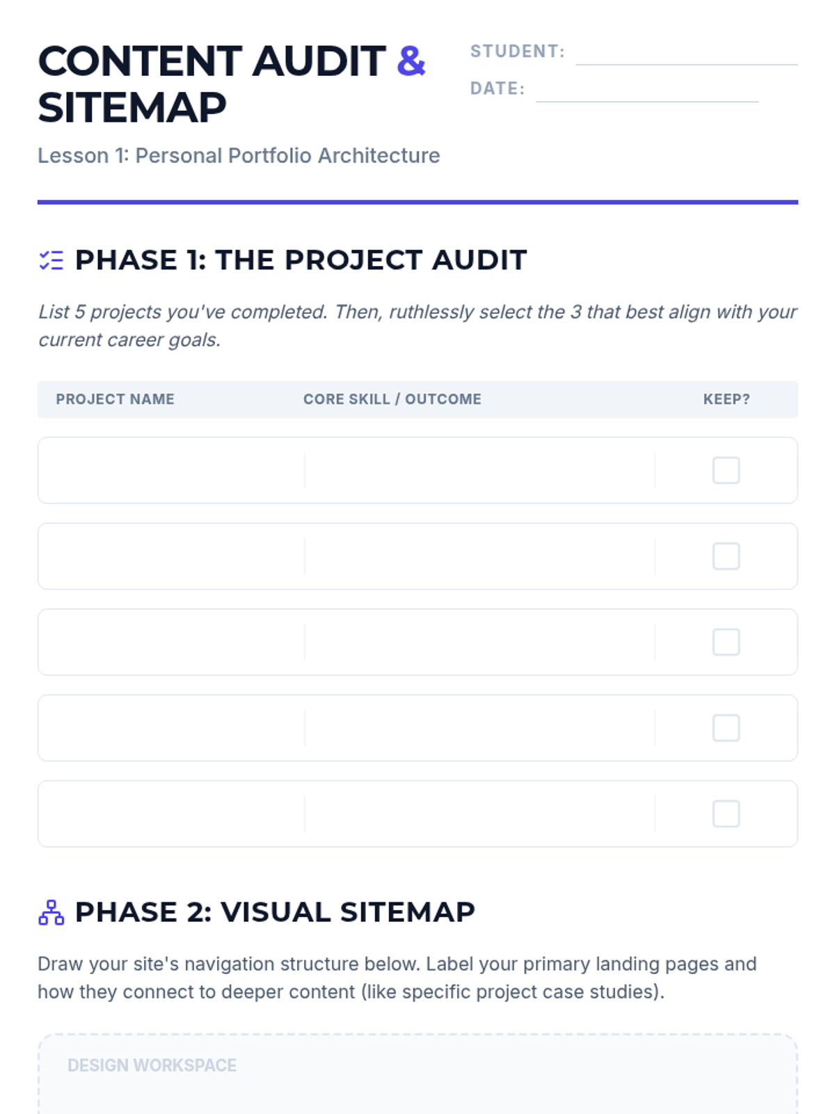 Content Sitemap Worksheet