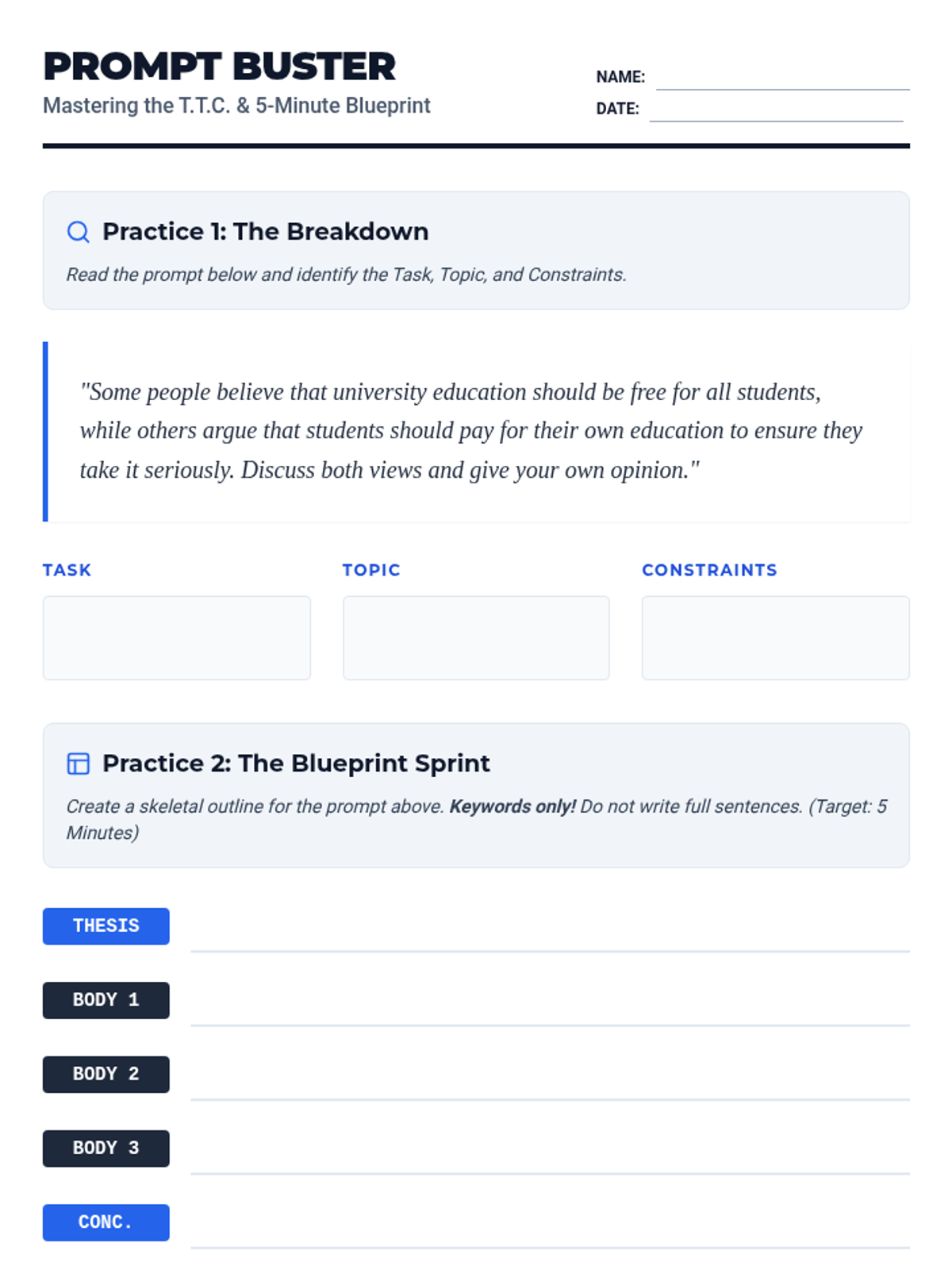 Prompt Buster Worksheet