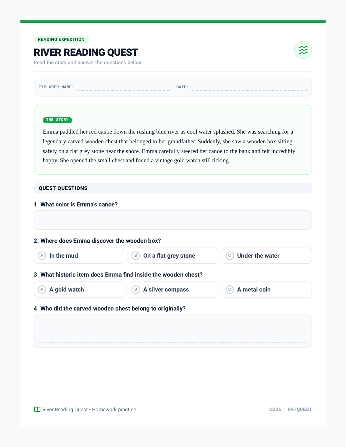 River Reading Quest page 1