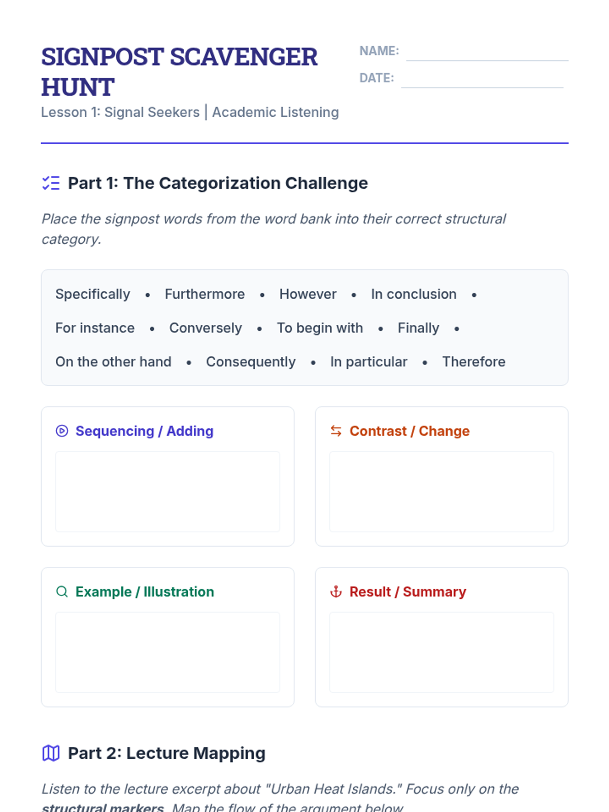Signpost Scavenger Hunt Worksheet