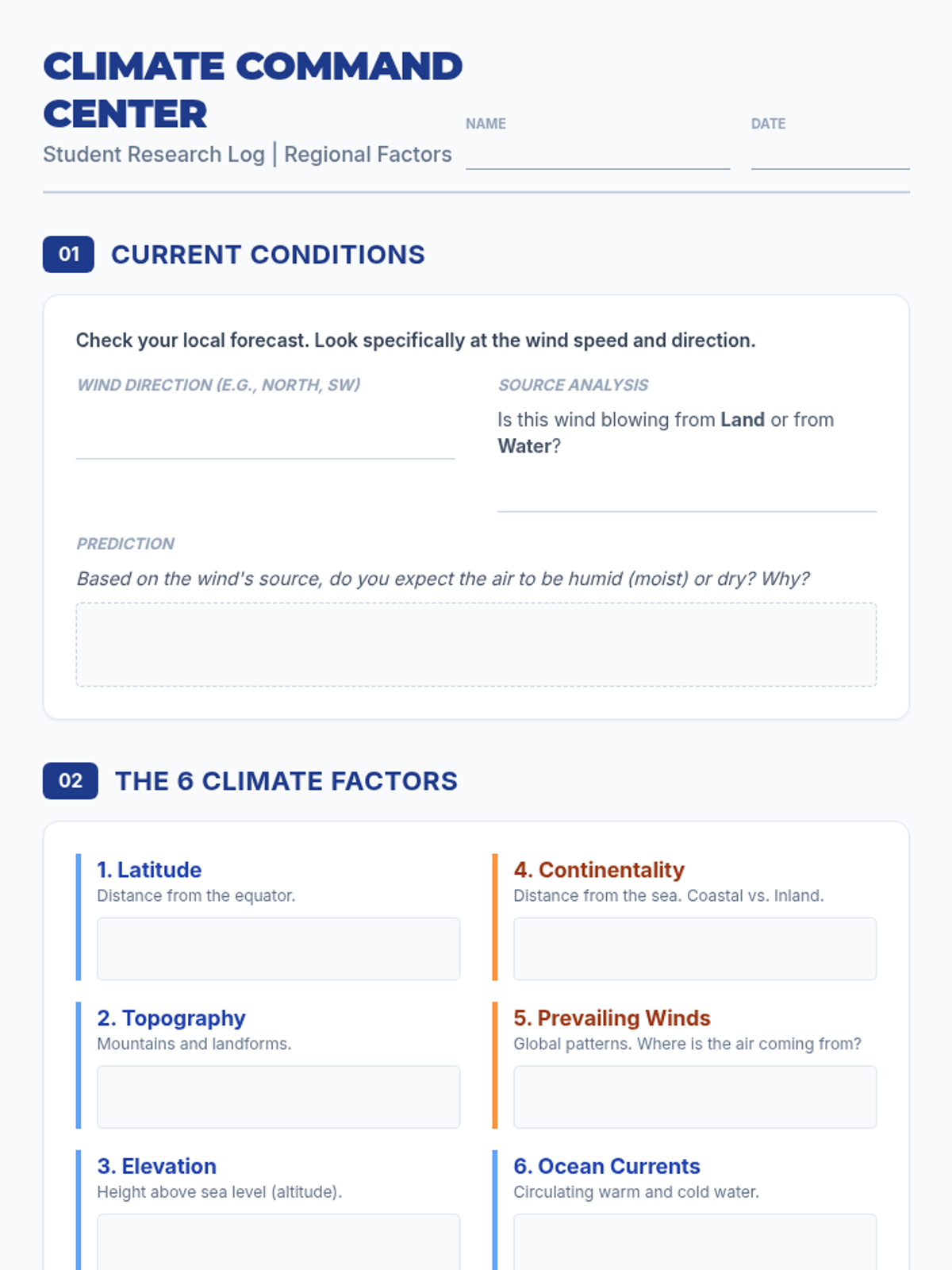 Climate Command Worksheet • Material • Lenny Learning