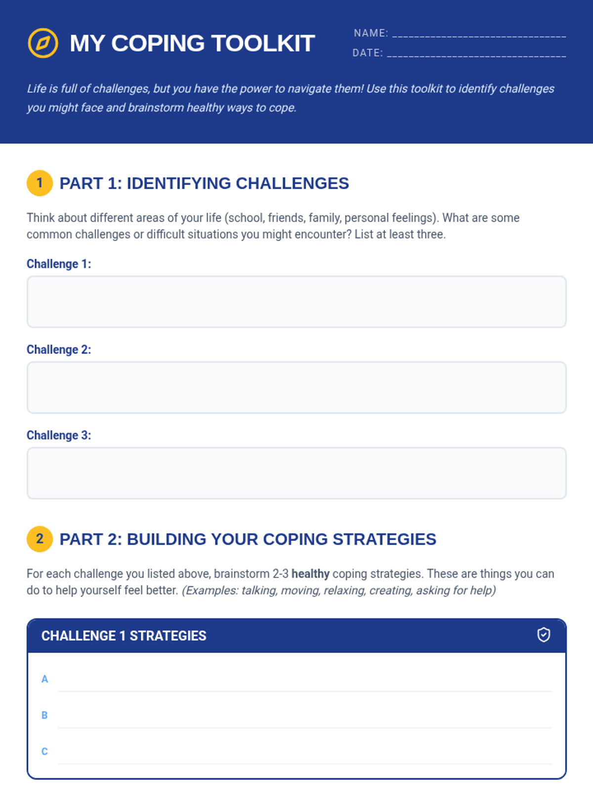 My Coping Toolkit Worksheet • Material • Lenny Learning