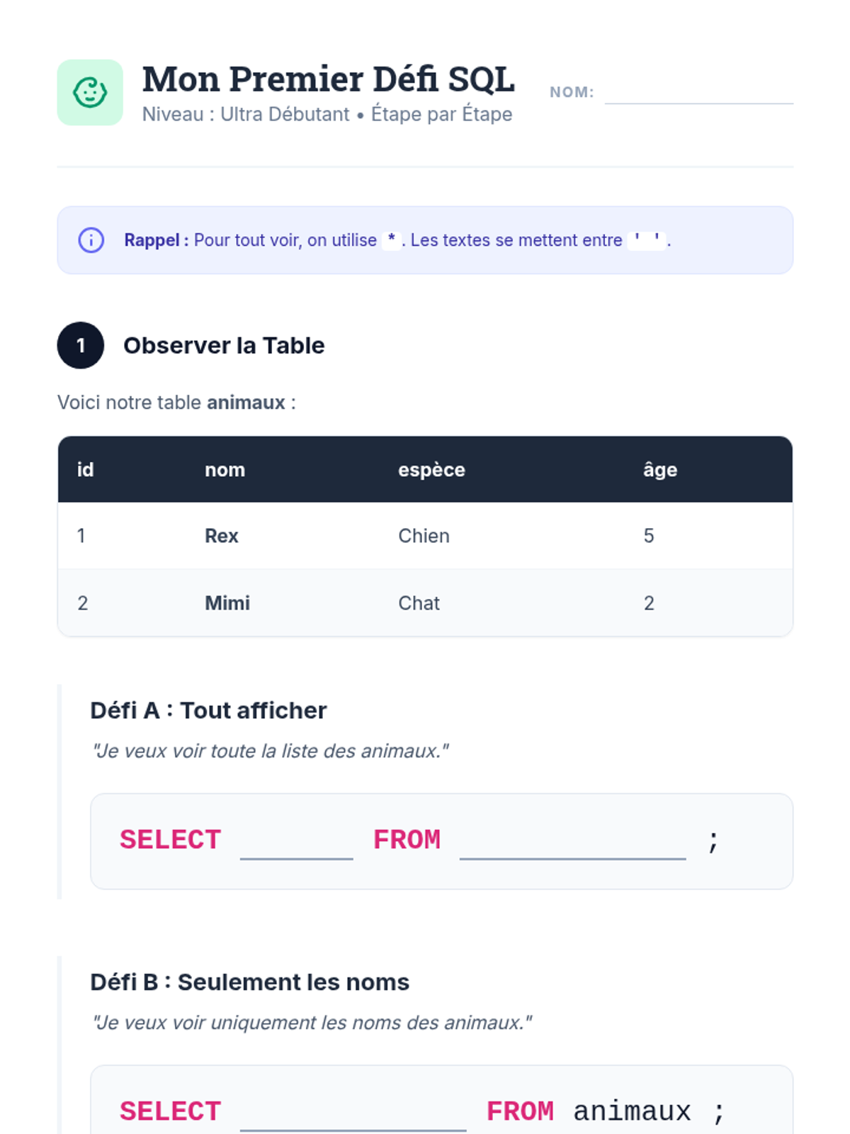 Mon Premier Défi SQL Worksheet