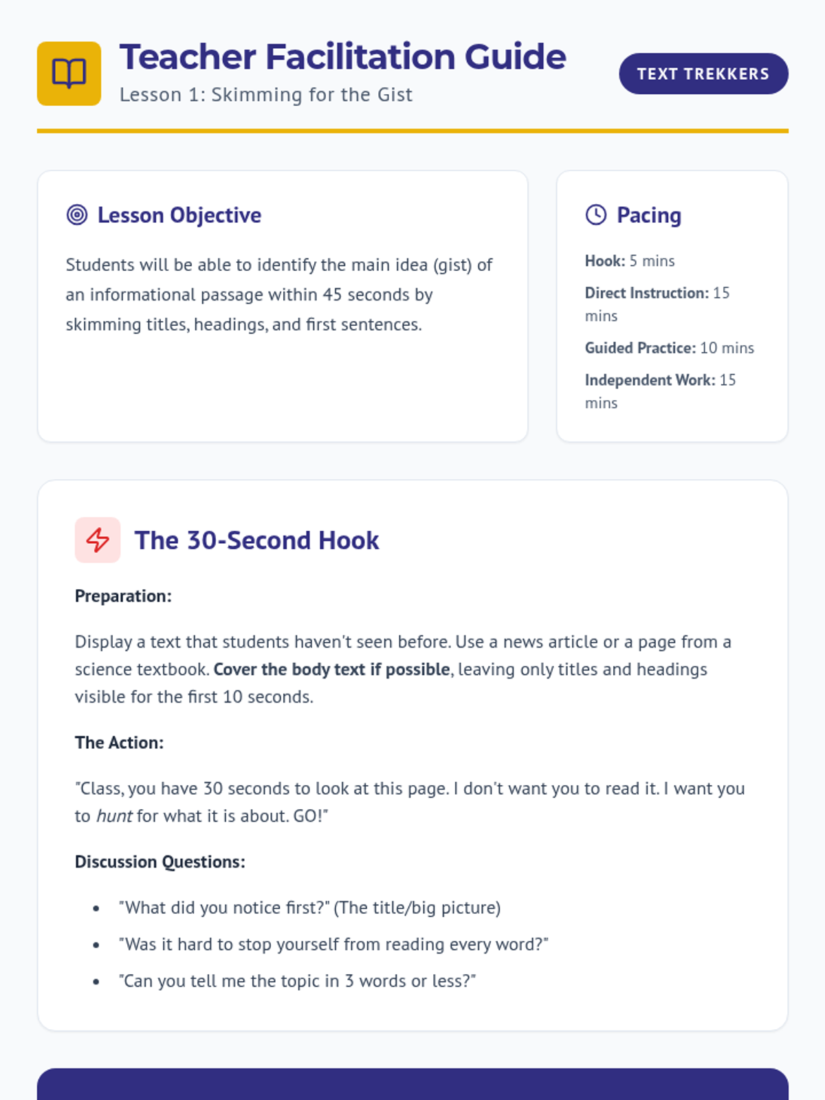 Skimming Script Teacher Guide