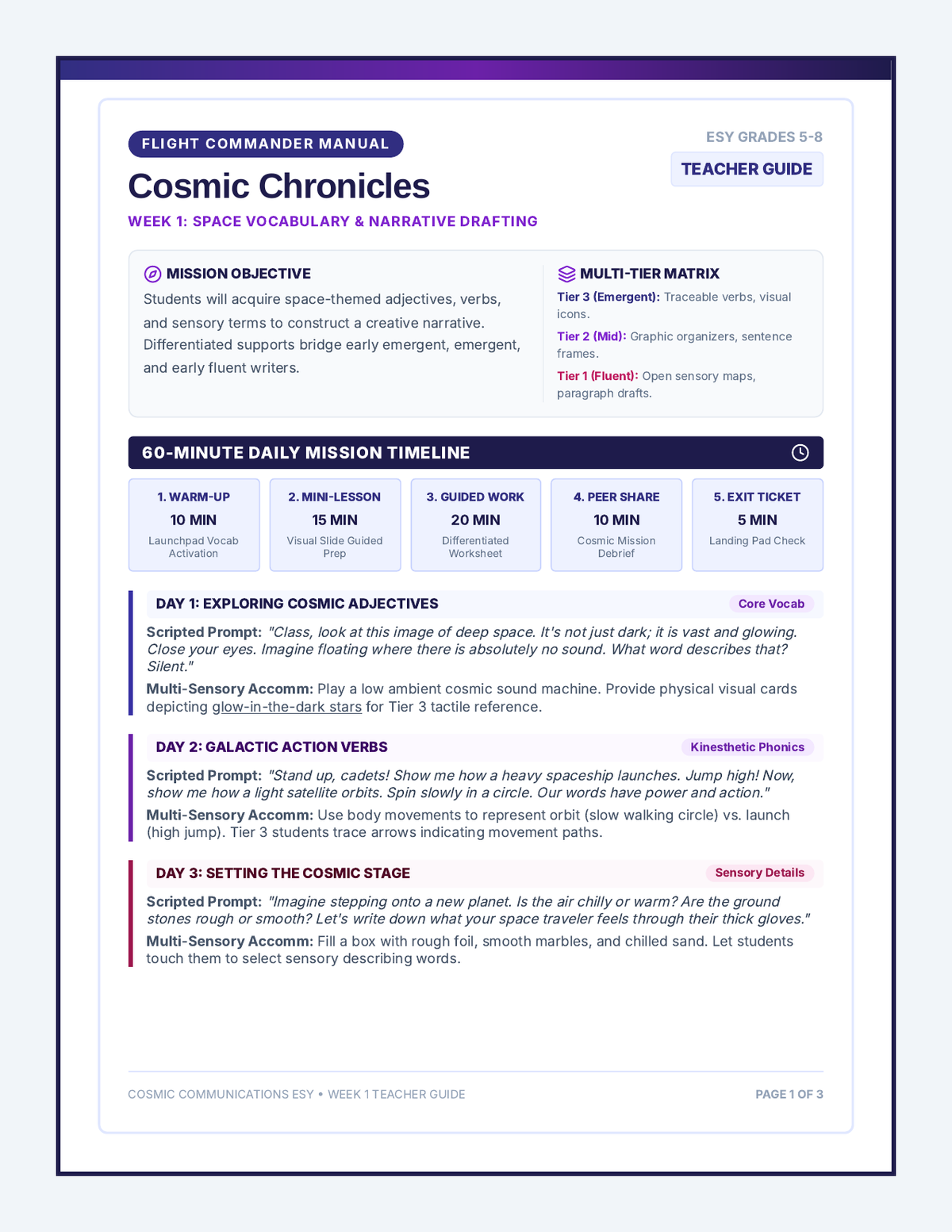 Cosmic Chronicles Teacher Guide page 1