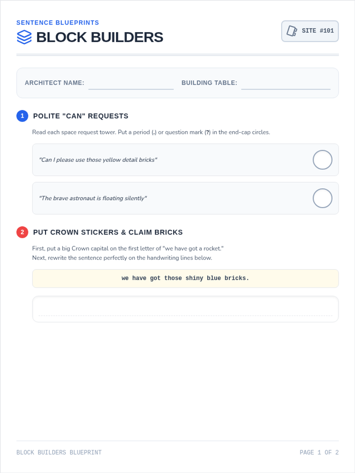 Block Builders Worksheet