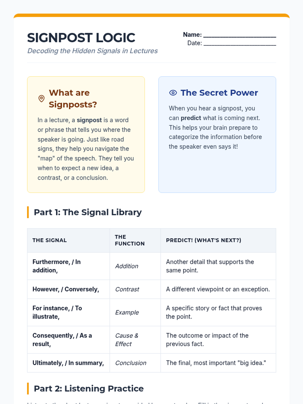 Signpost Logic Worksheet