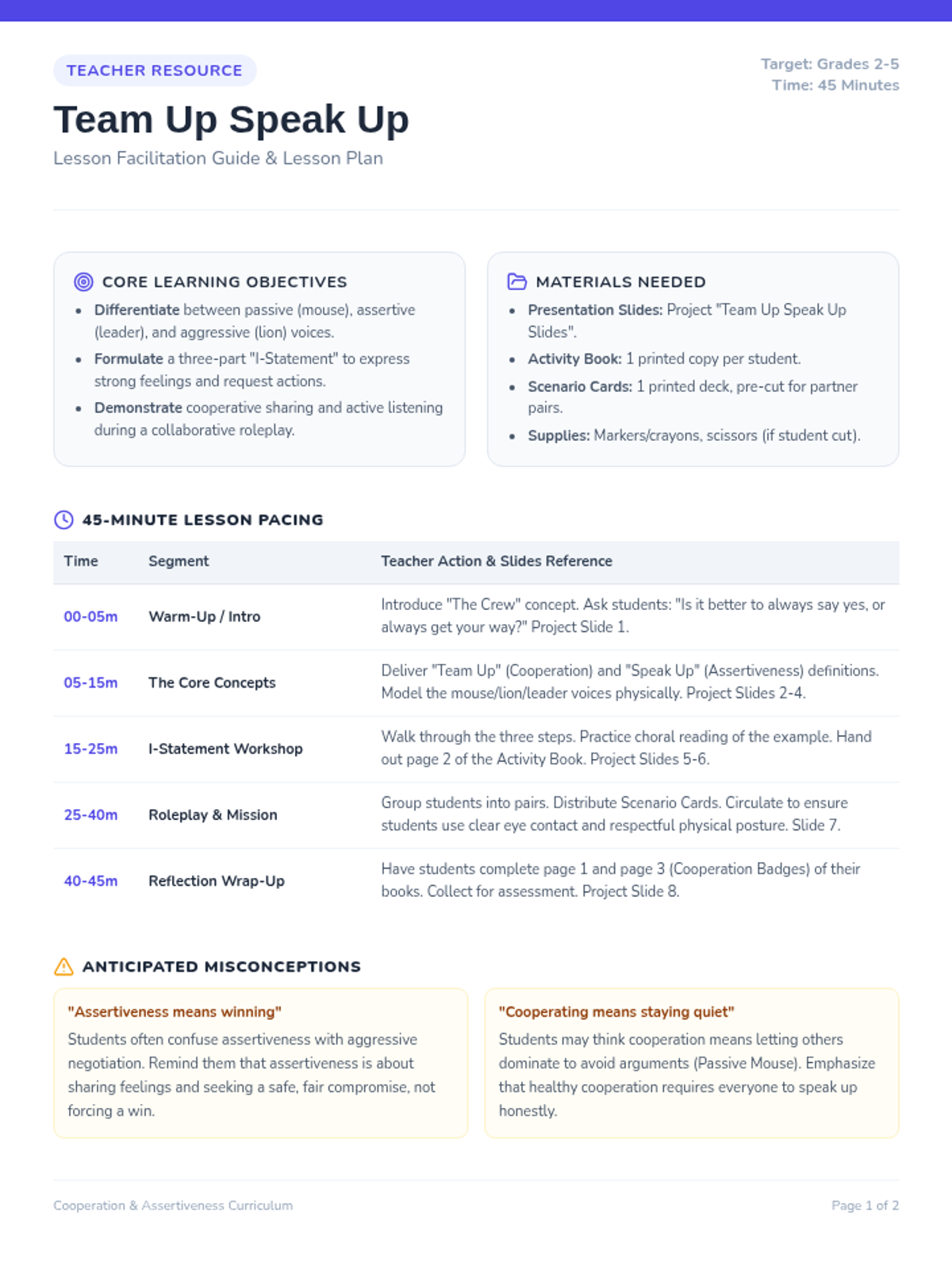 Team Up Speak Up Teacher Guide
