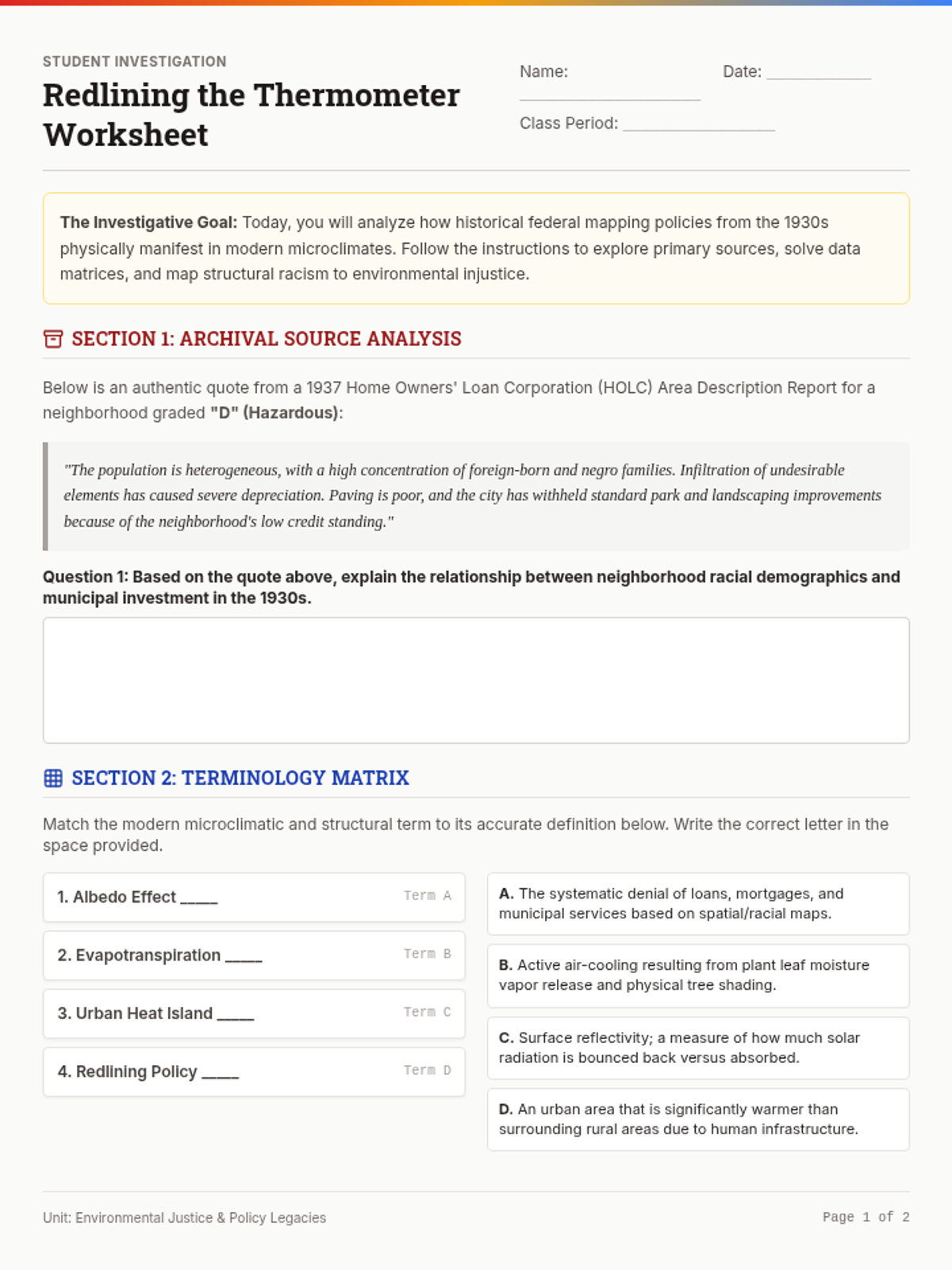 Redlining Thermometer Worksheet