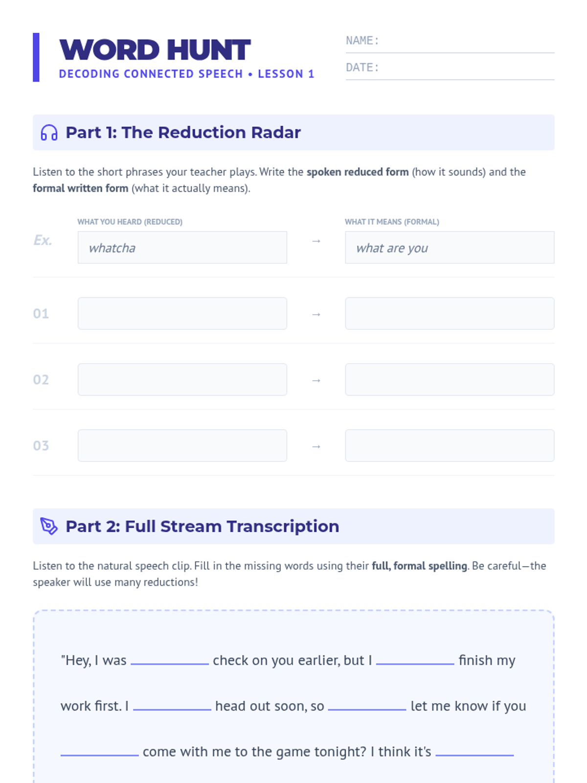 Word Hunt Transcription