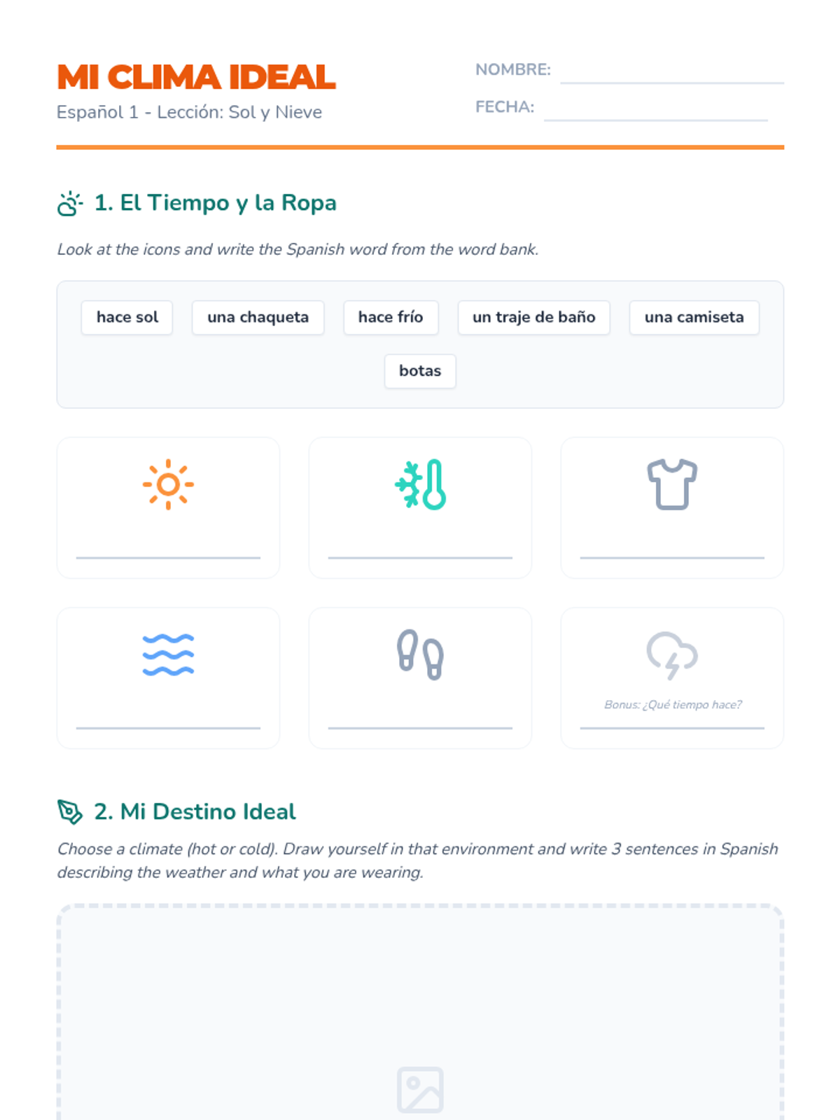 Mi Clima Worksheet Activity Sheet