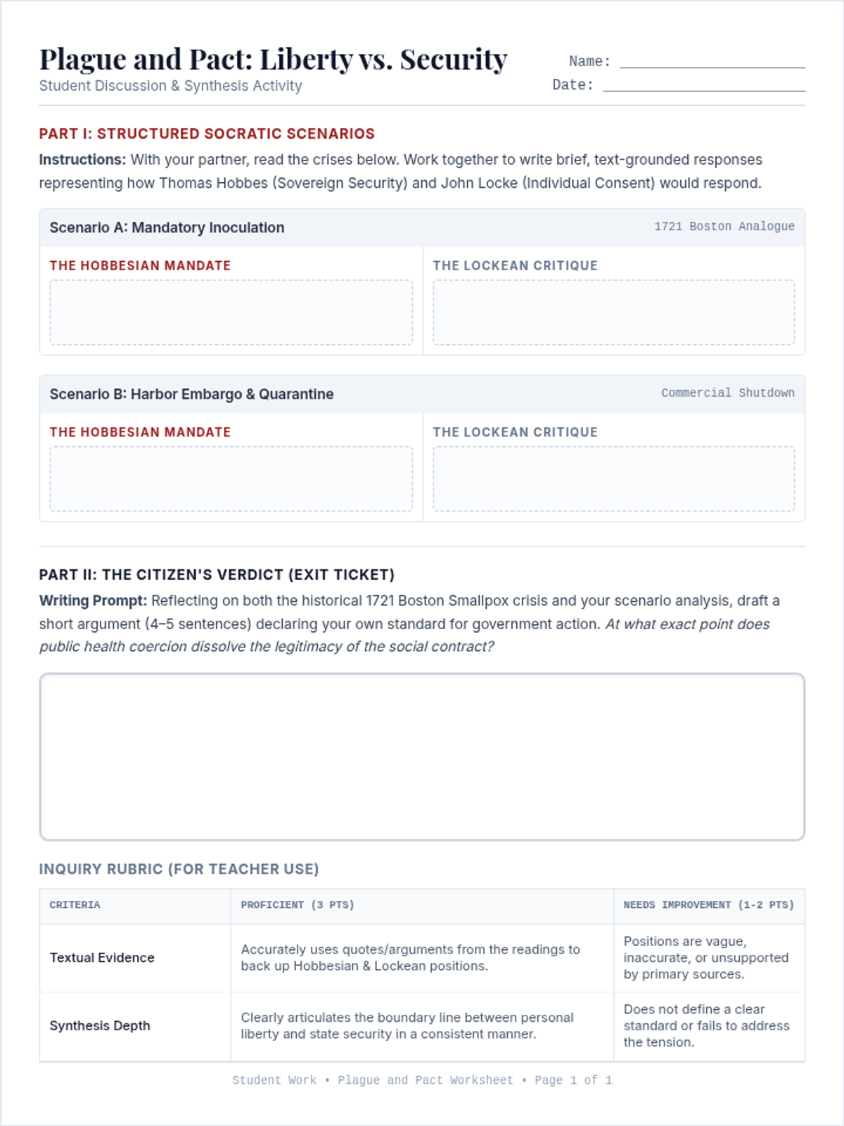 Plague and Pact Discussion Worksheet