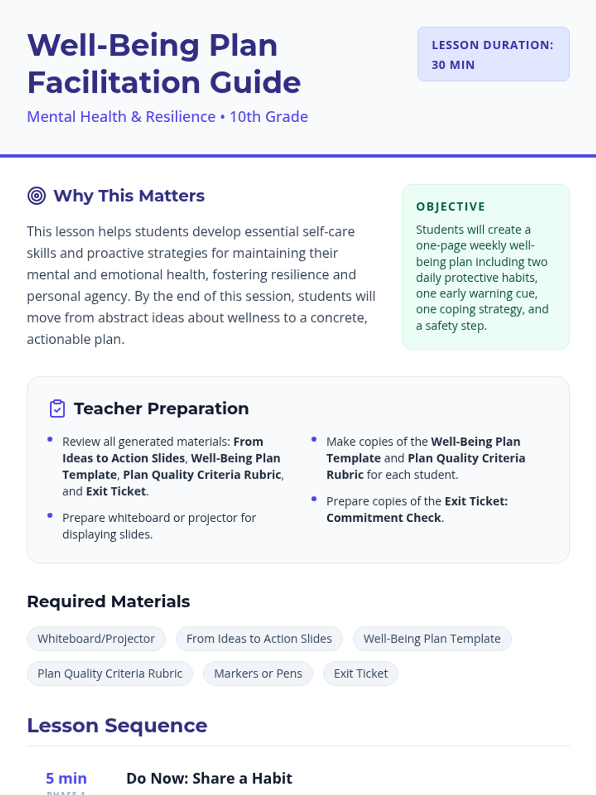 Well Being Plan Facilitation Guide • Material • Lenny Learning