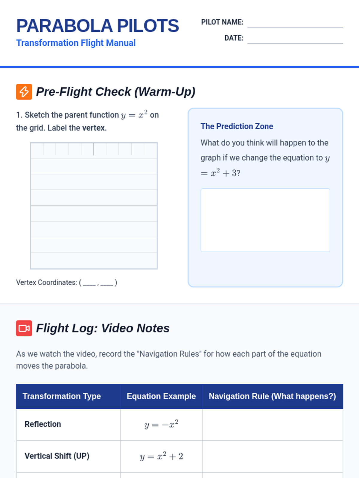 Parabola Pilots Worksheet • Material • Lenny Learning