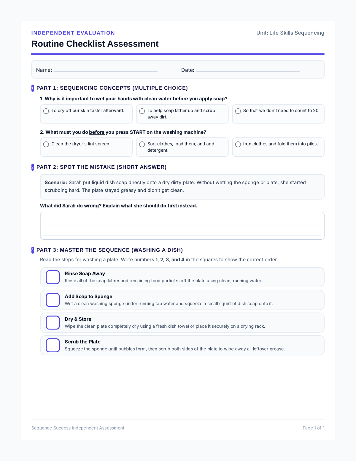 Routine Checklist Assessment page 1