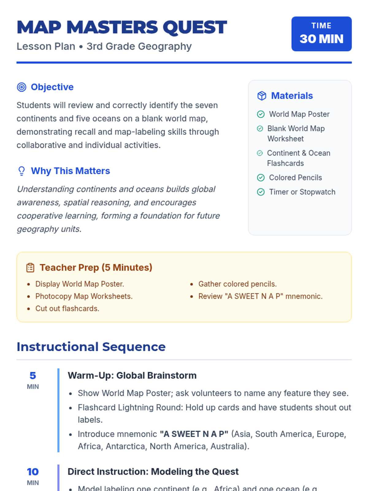 Sample Master Lesson Plan Map Masters Lesson Plan • Material • Lenny Learning