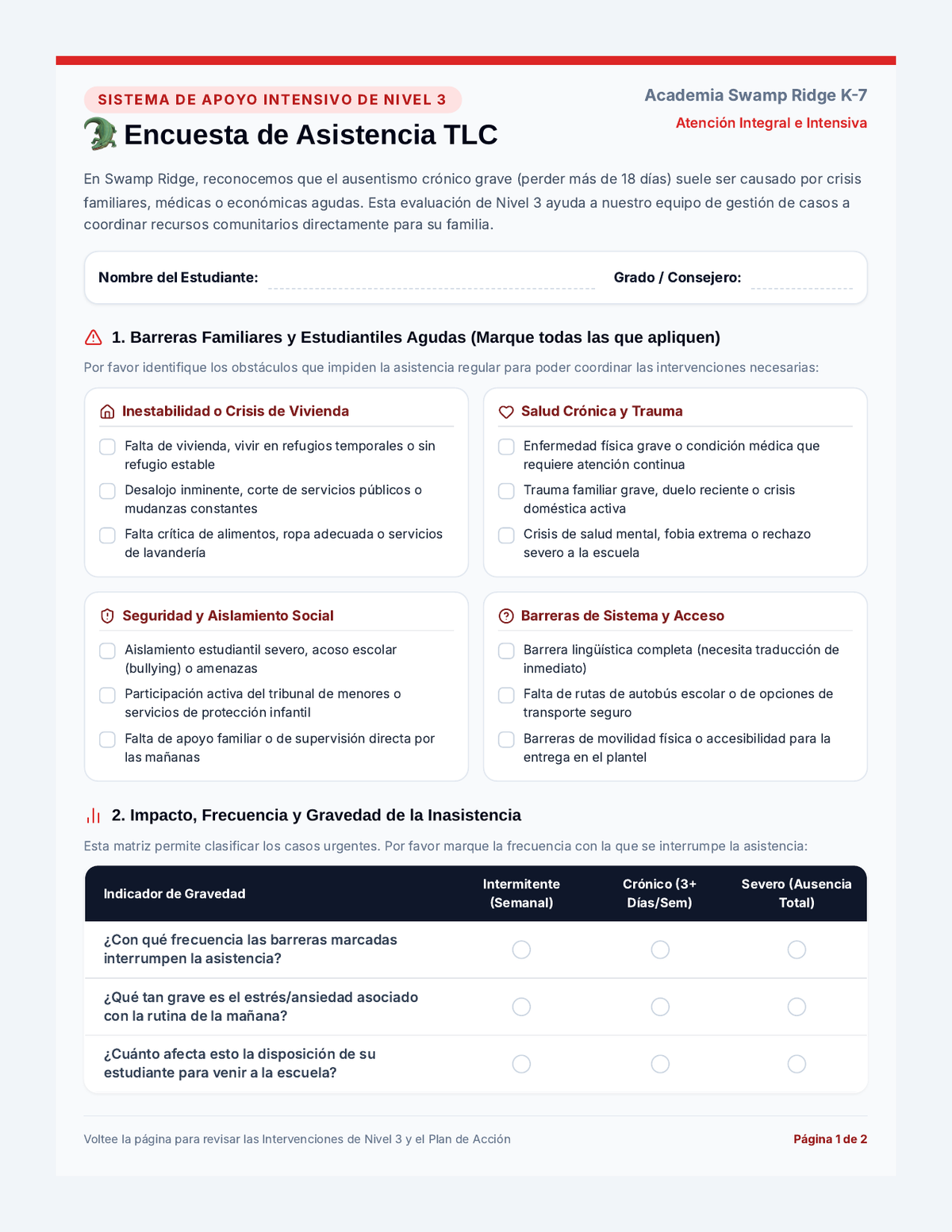 Gator Support Survey Spanish page 1
