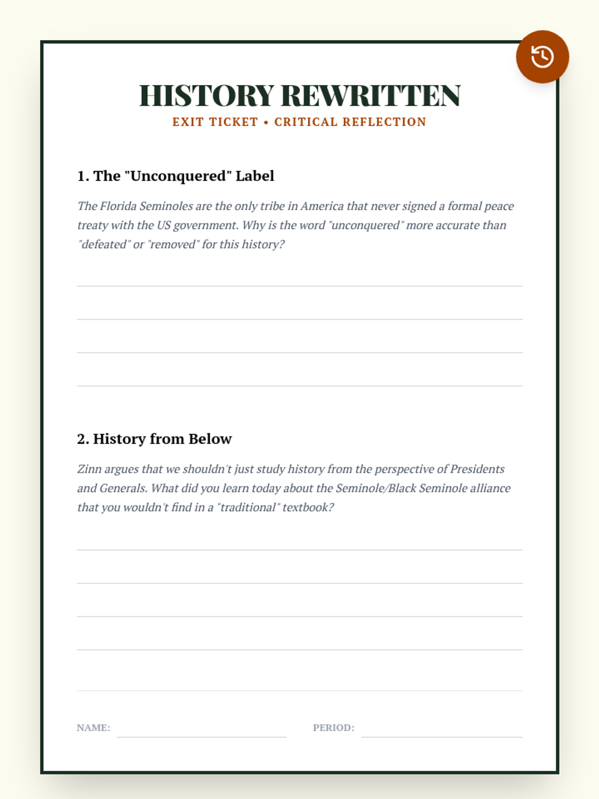 History Rewritten Exit Ticket